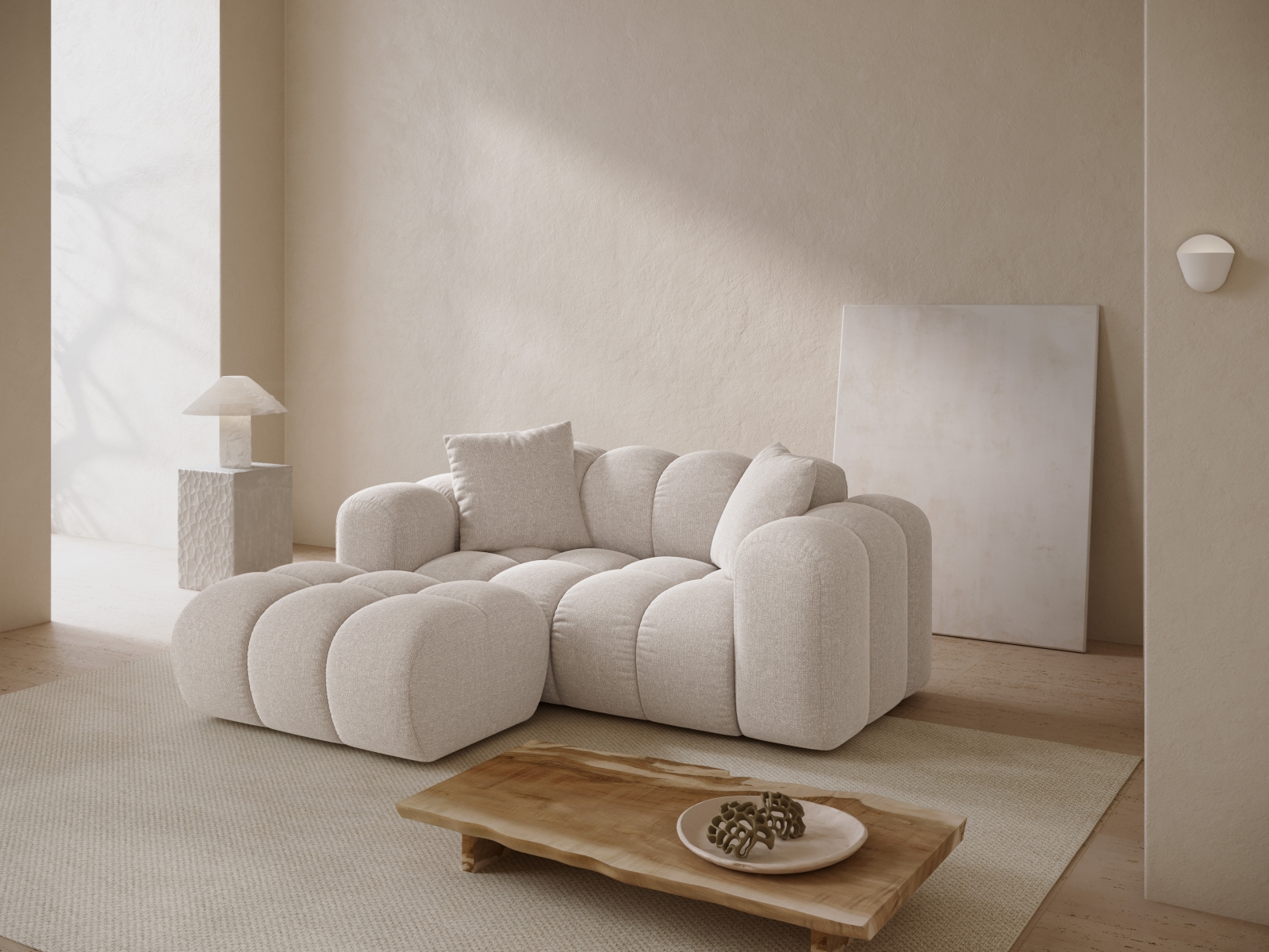 Cosmopolitan Design Ecksofa Treno 2-Sitzer Chenille Eden Helles Beige Links
