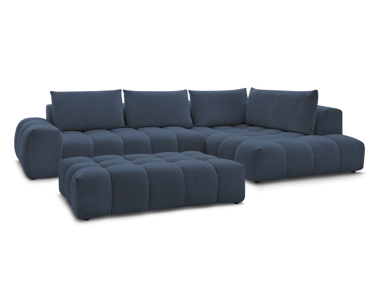 Bobochic Everest Ecksofa mit Schlaffunktion und Pouf, 4 Kissen Melange-Stoff Dunkelblau Ecke rechts