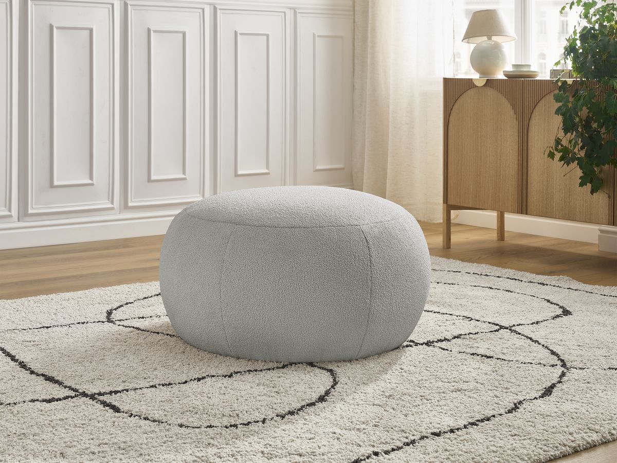 Bobochic Hayden Pouf, rund Bouclé-Stoff Hellgrau, 76 cm