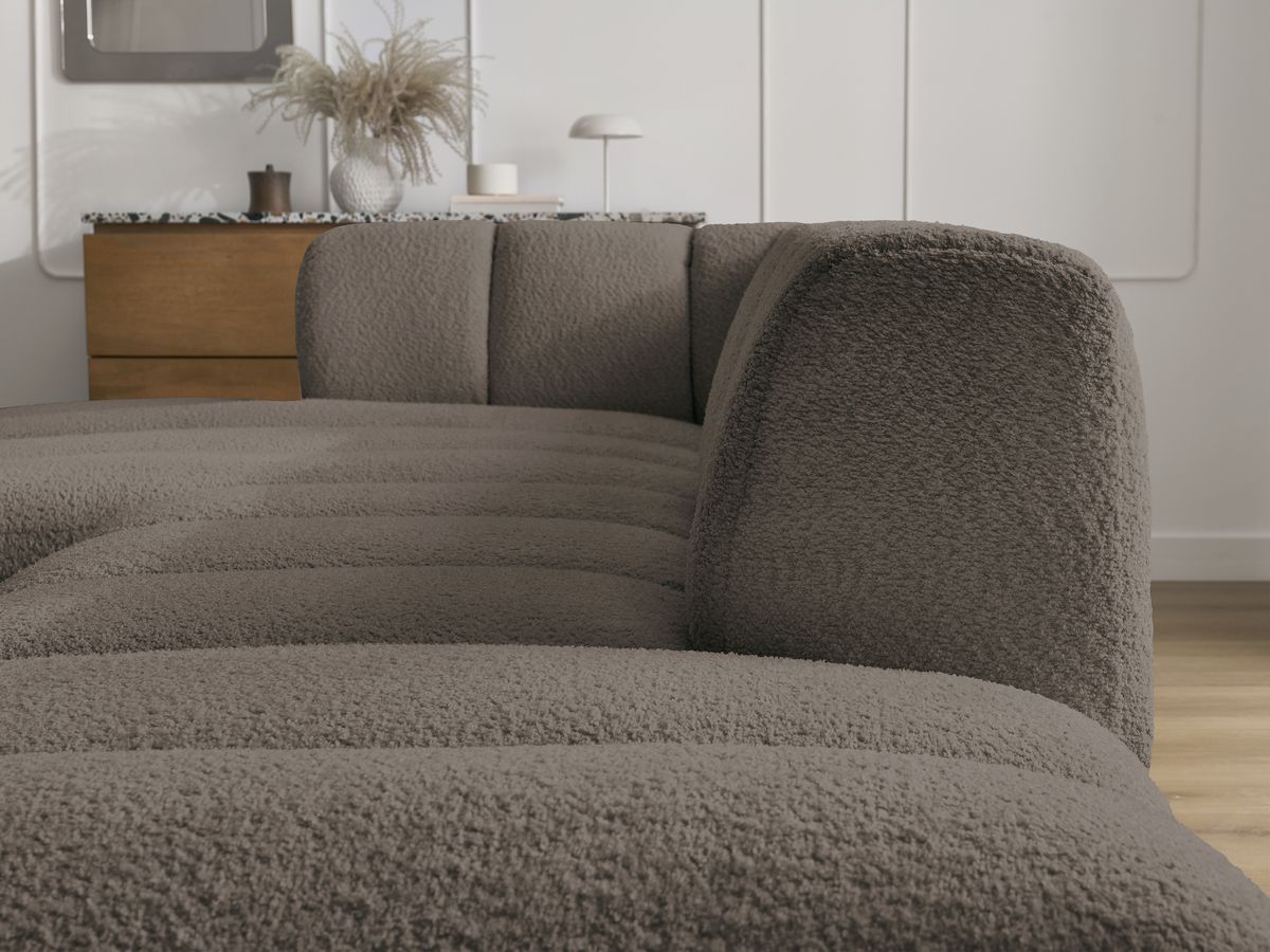 Bobochic Annecy Ecksofa mit Pouf Bouclé-Stoff Braun Ecke links