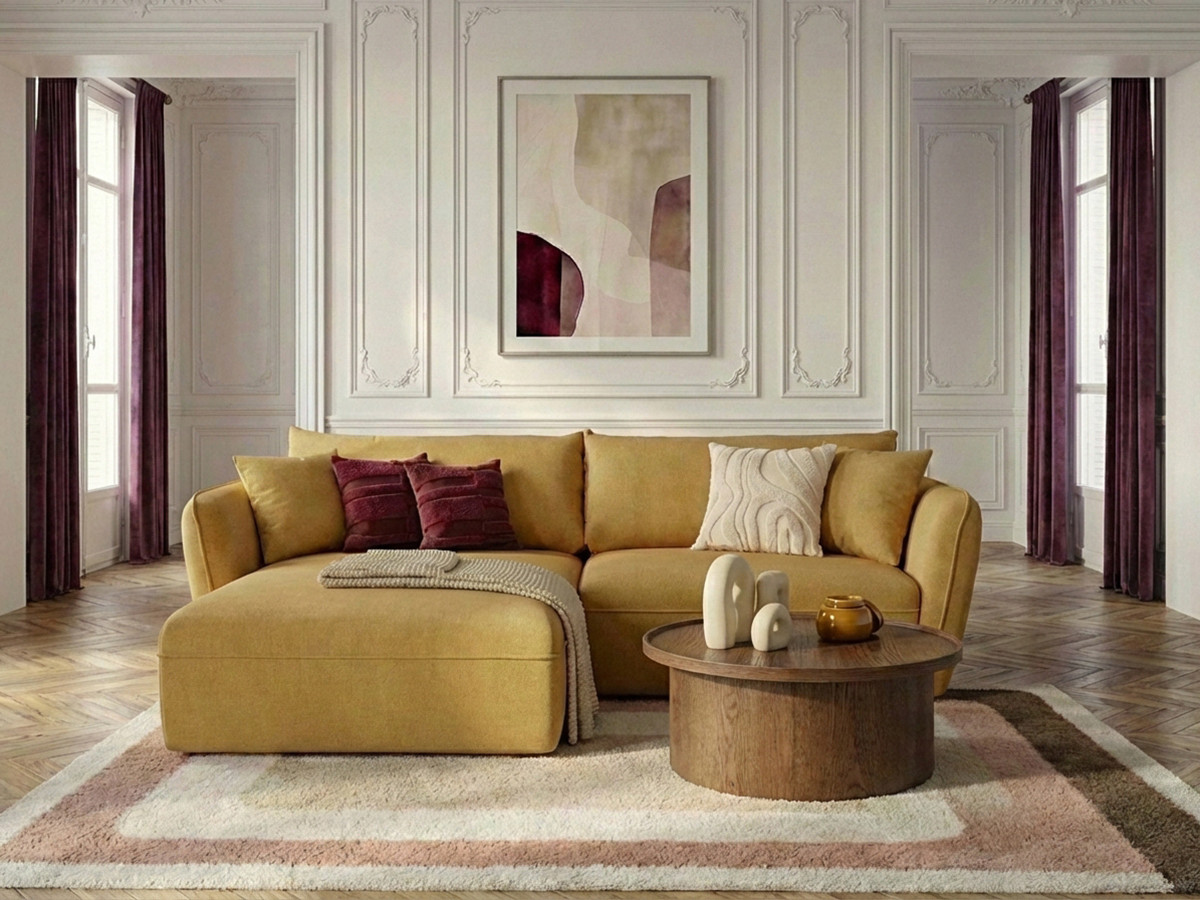 Bobochic Luigi Ecksofa Strukturstoff Gelb Ecke links