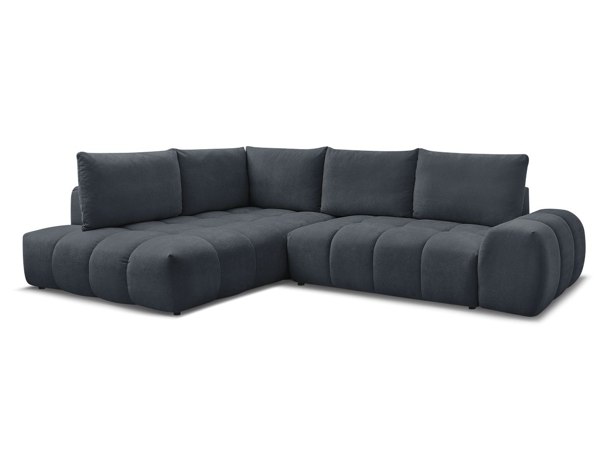 Bobochic Everest Ecksofa mit Schlaffunktion und Bettkasten 320 × 212 cm, 5 Kissen Strukturstoff Dunkelblau Ecke links