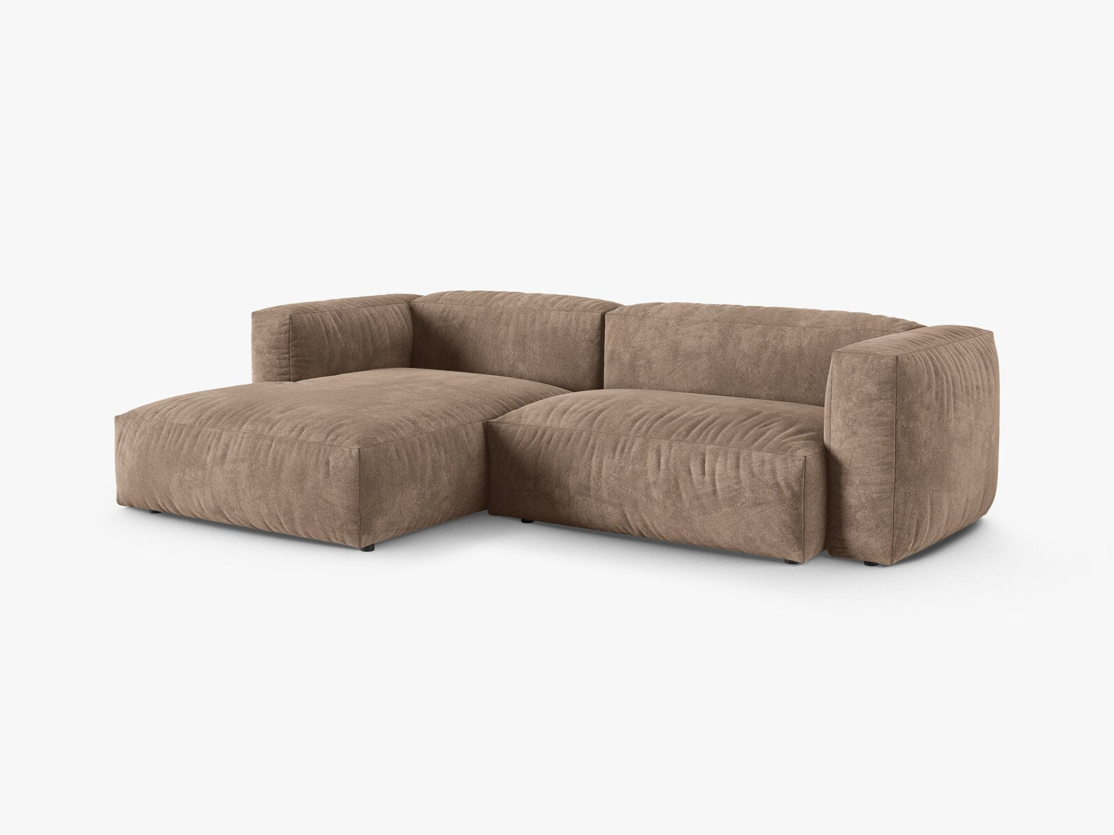 Micadoni Ecksofa Martina 2-Sitzer 90cm Sitztiefe Links Samt Vogue Dunkelbeige