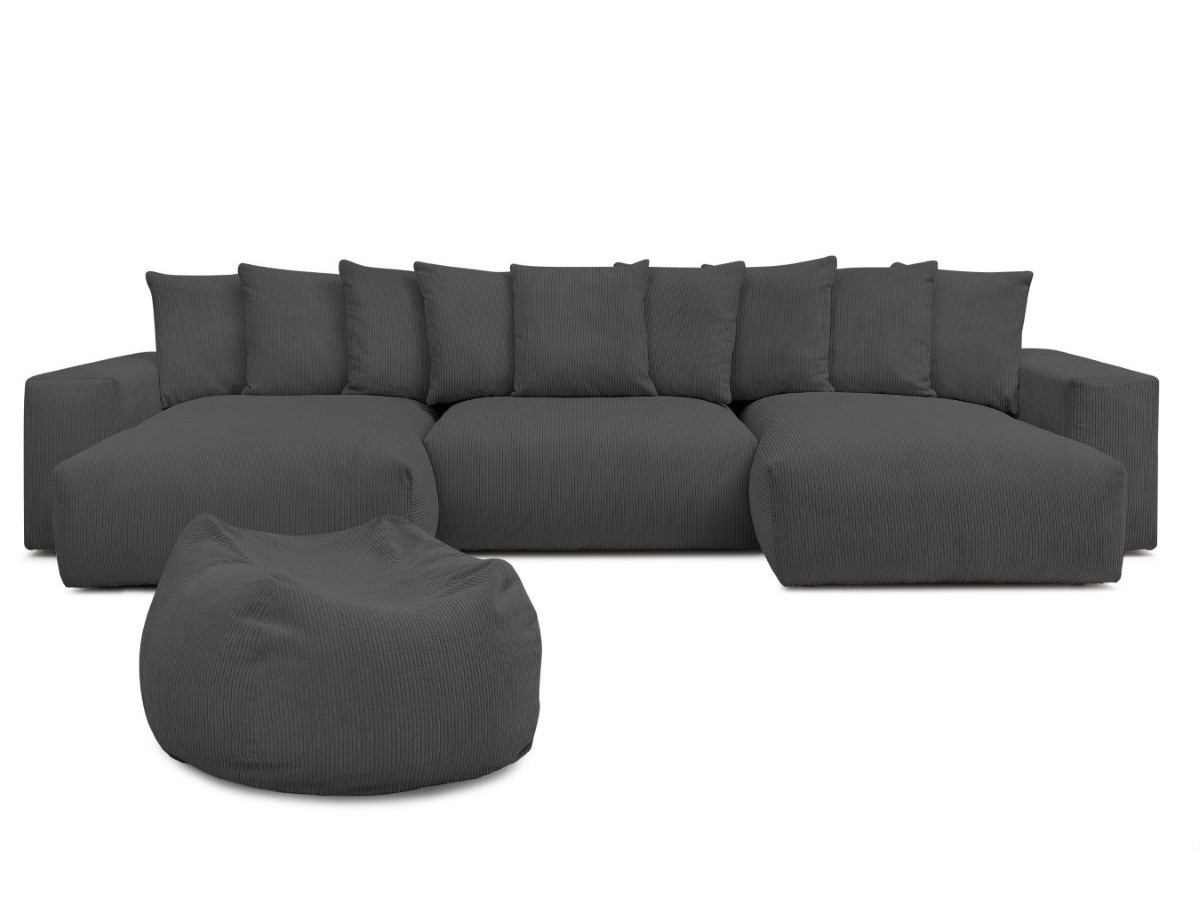 Bobochic Voltaire Wohnlandschaft mit Pouf 420 × 174 cm Cordsamt Dunkelgrau