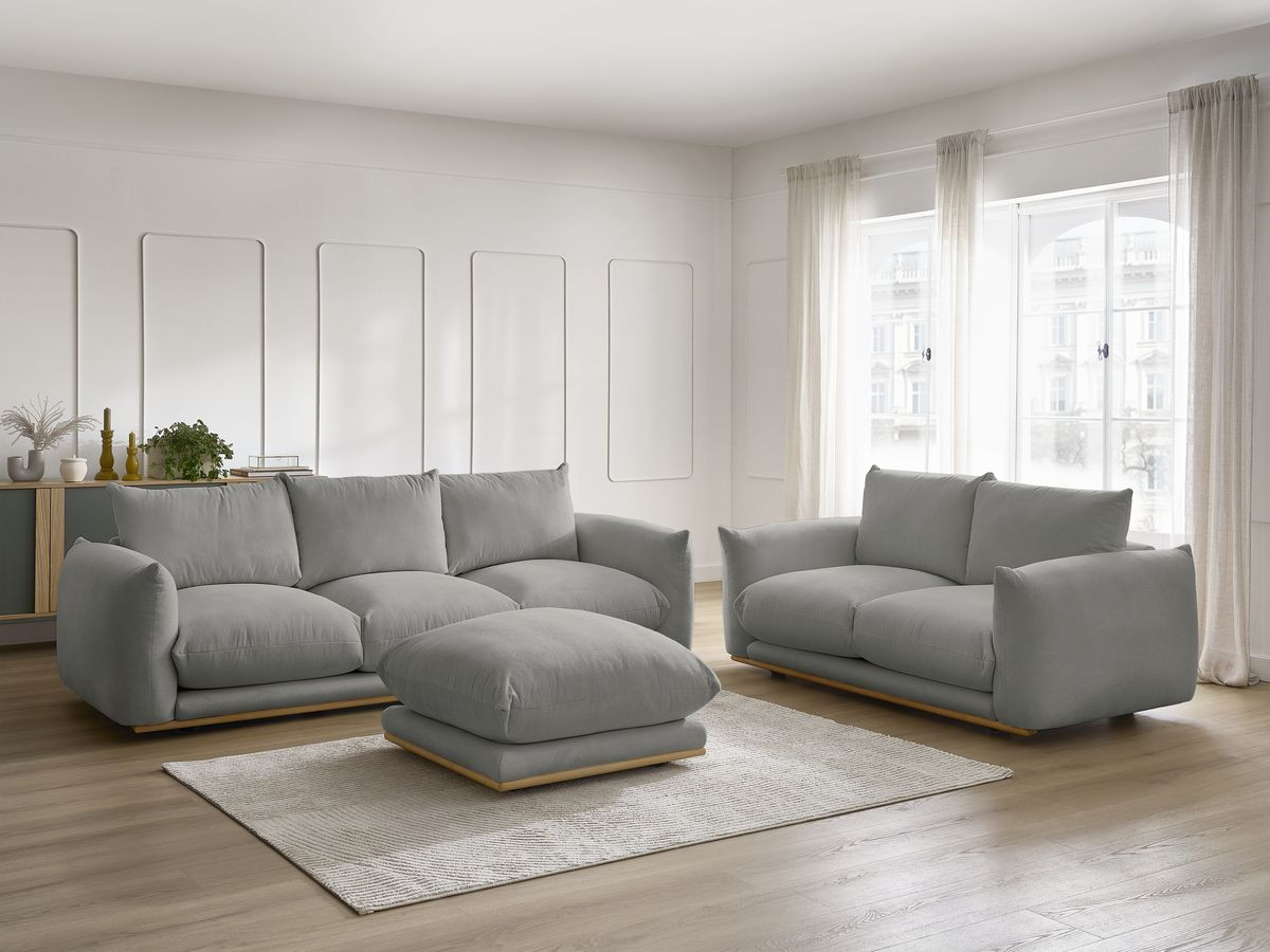 Bobochic Ernest Sofa 6-Sitzer mit Pouf Stoff Dunkelgrau