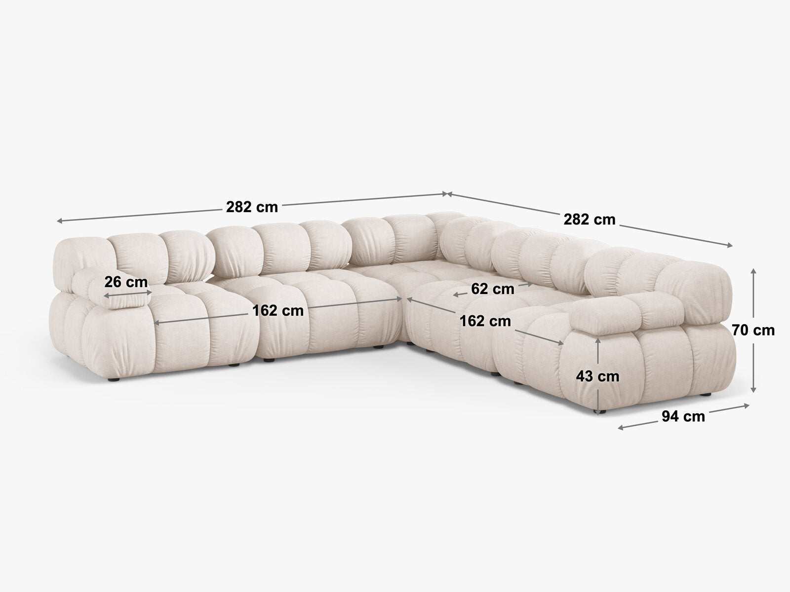 Micadoni Symmetrisches Ecksofa Bellis 5-Sitzer Samt Bluvel Schwarz