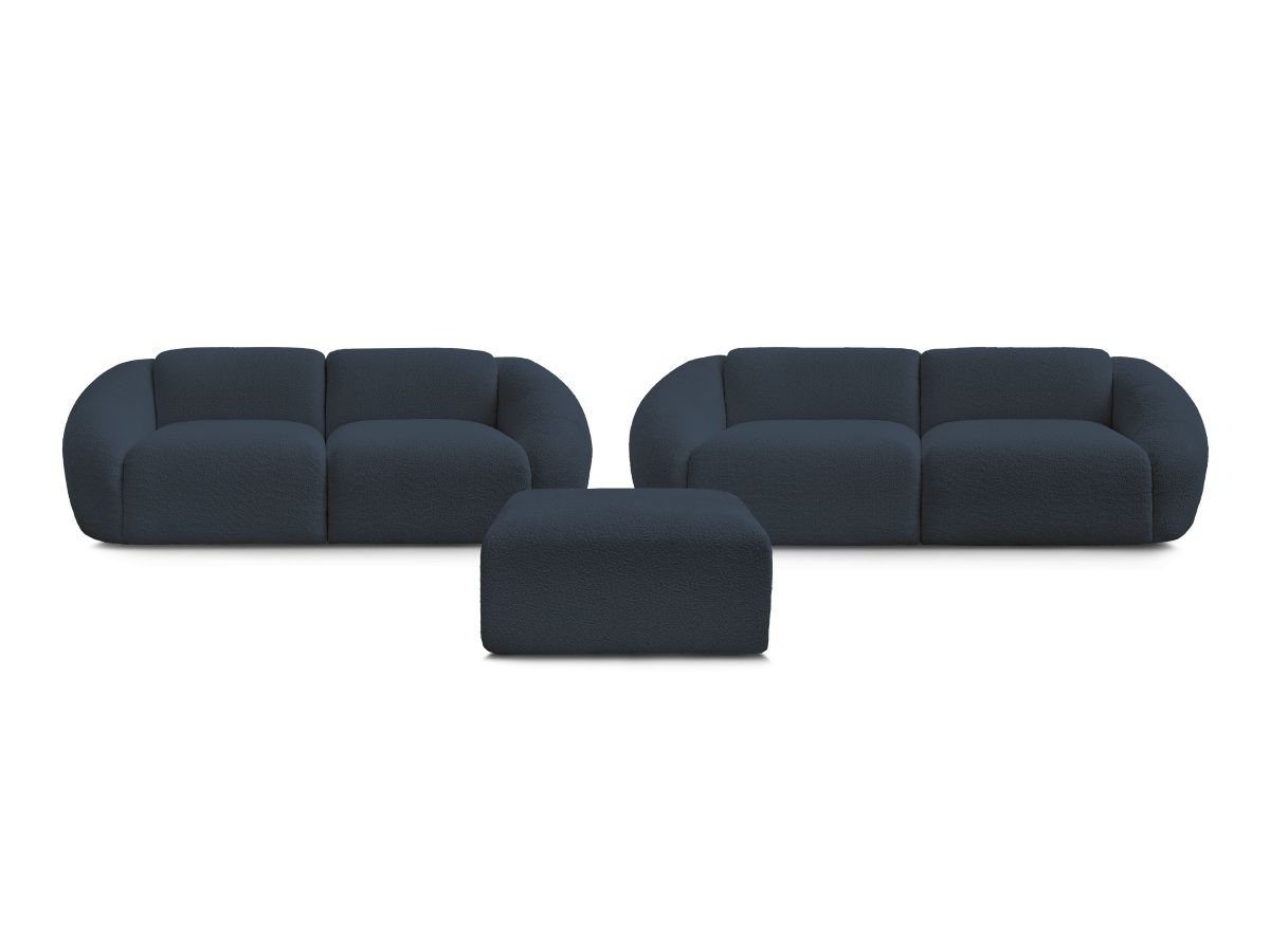 Bobochic Tina Sofa 6-Sitzer mit Pouf Bouclé-Stoff Dunkelblau