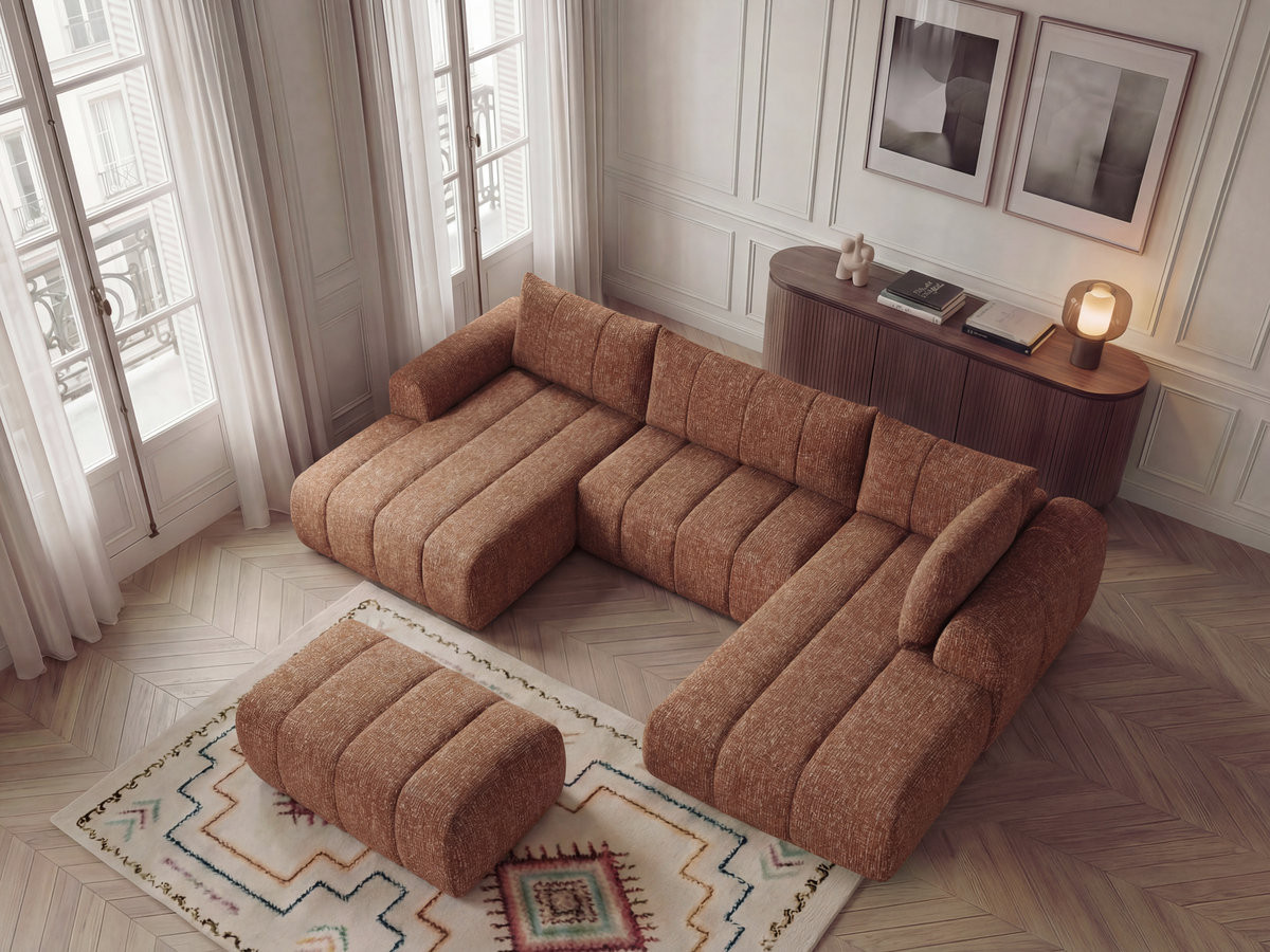 Bobochic Nesty Wohnlandschaft mit Pouf Melange-Stoff Orange Ecke links
