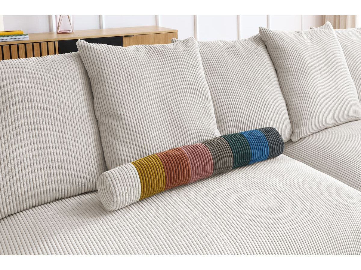 Bobochic Voltaire Ecksofa mit Pouf 322 × 268 cm Cordsamt Beige Ecke links