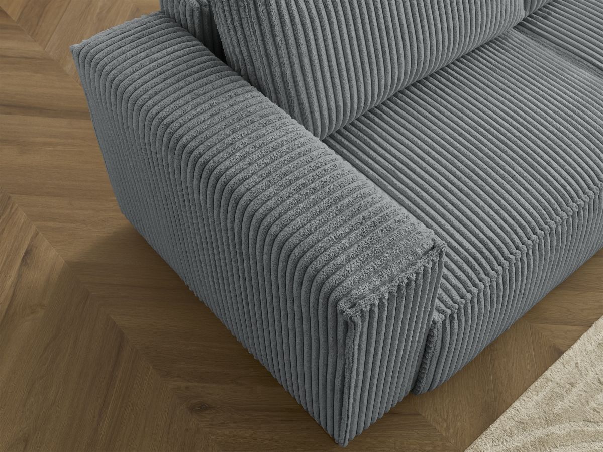 Bobochic Chelsea Ecksofa mit Schlaffunktion und Bettkasten und Pouf Breitcord weich Dunkelgrau