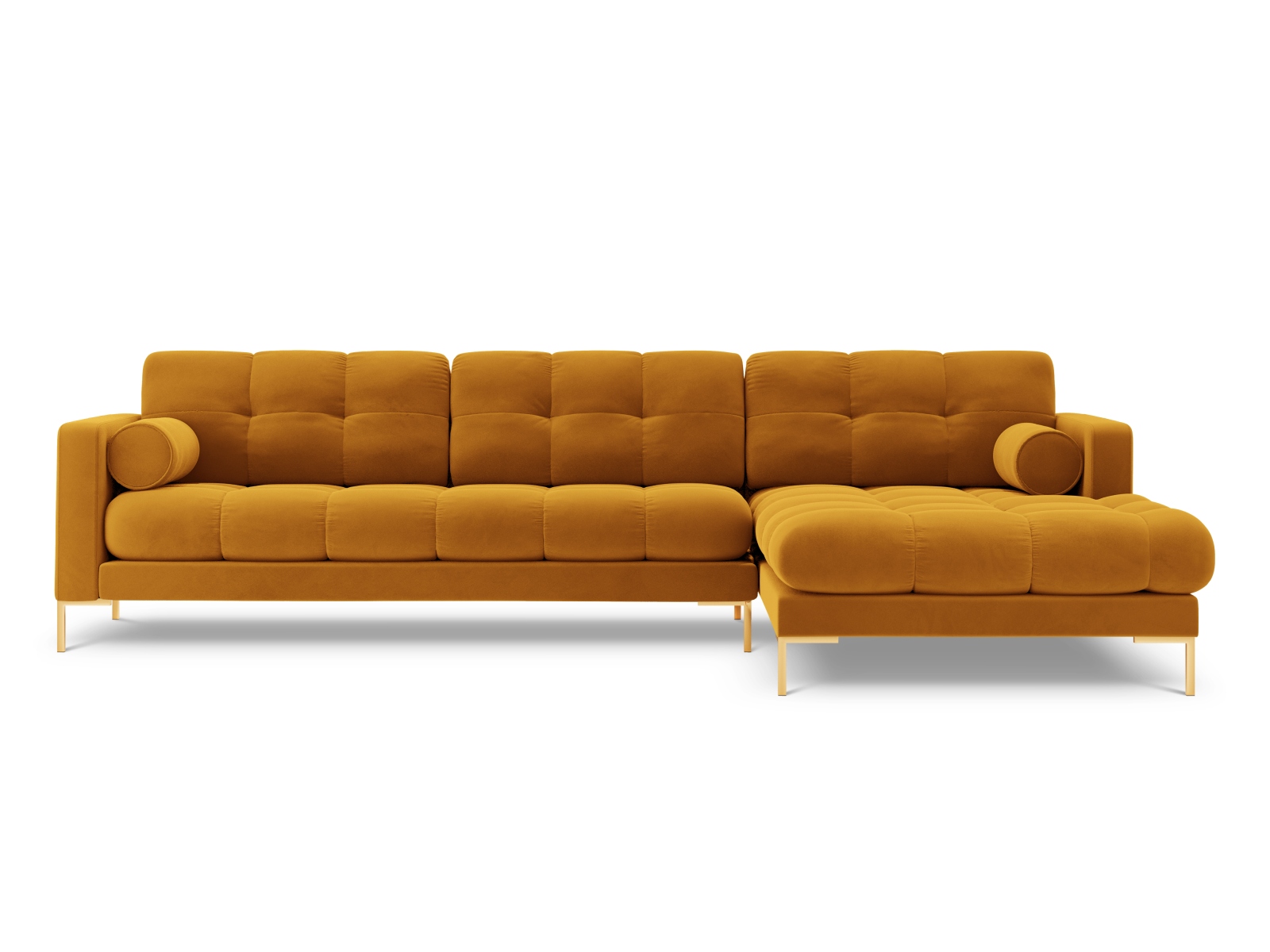 Cosmopolitan Design Ecksofa Bali 5-Sitzer Samt Bluvel Gelb Rechts Beine Gold
