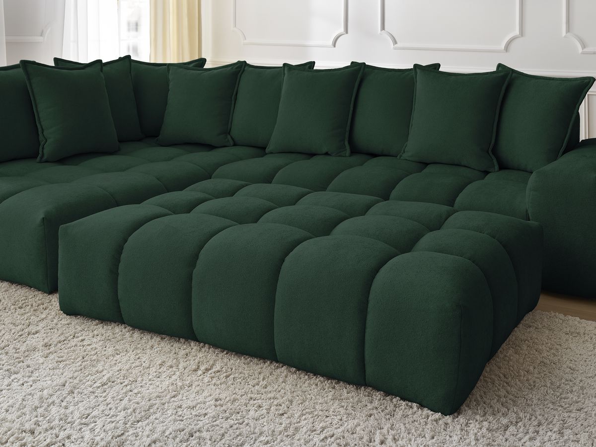 Bobochic Everest Ecksofa mit Schlaffunktion und Pouf, 10 Kissen Strukturstoff Grün Ecke links