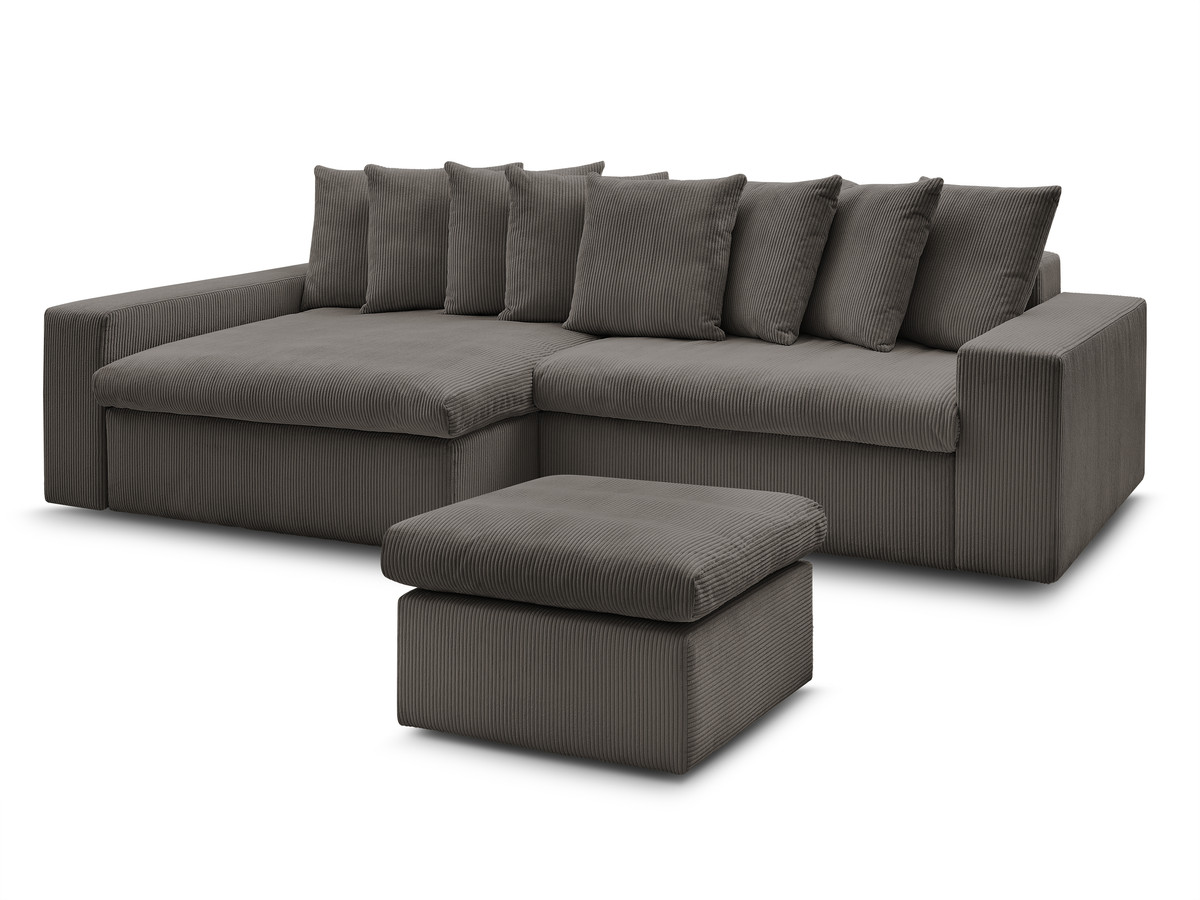 Bobochic Enore Ecksofa mit Pouf Cordsamt Taupe Ecke links