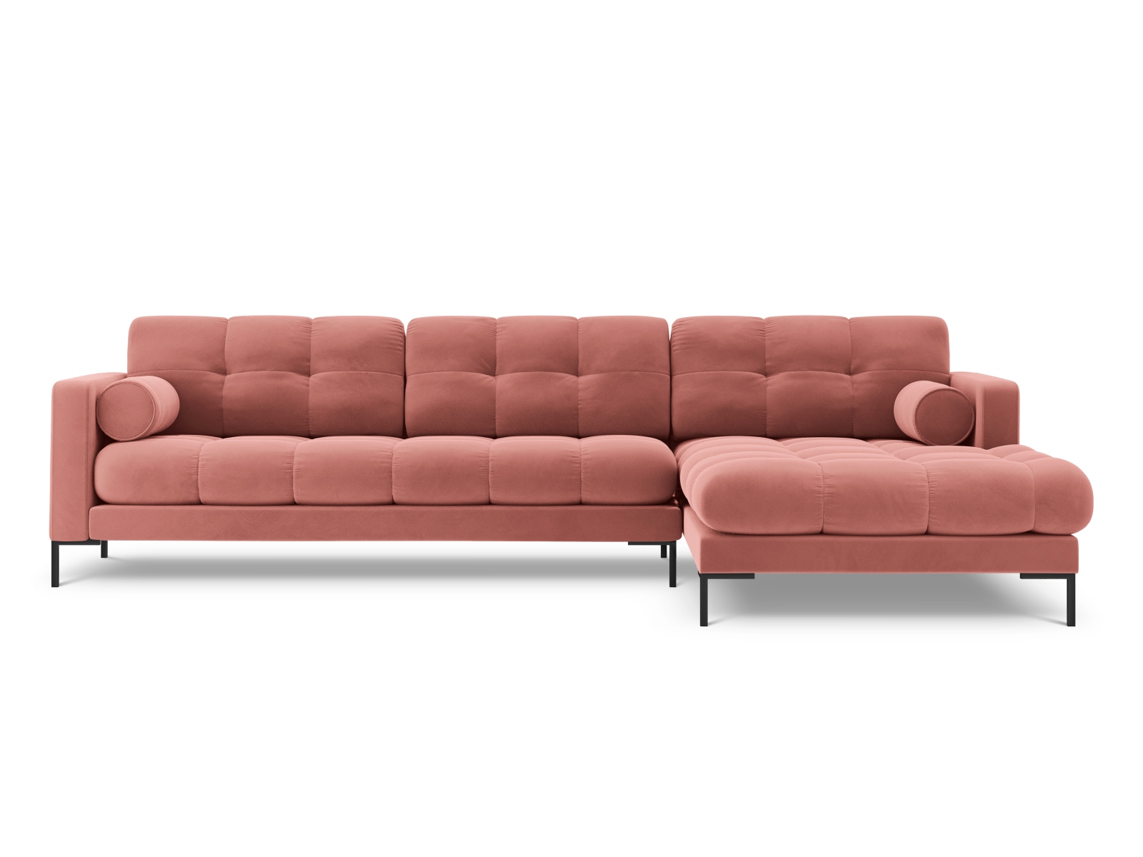 Cosmopolitan Design Ecksofa Bali 5-Sitzer Samt Bluvel Rosa Rechts Beine Schwarzes Metall
