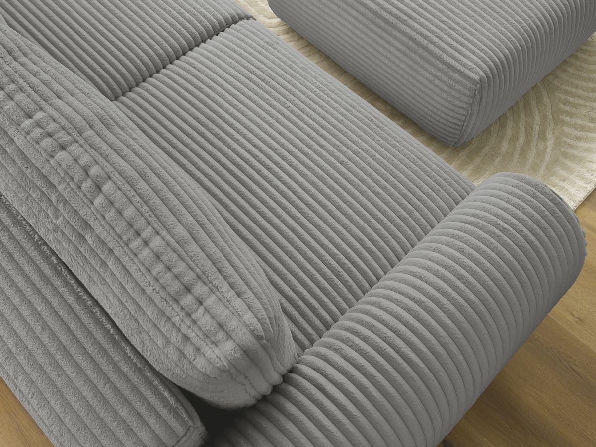 Bobochic Lucien Schlafsofa 4-Sitzer mit Bettkasten und Pouf Breitcord weich Dunkelgrau