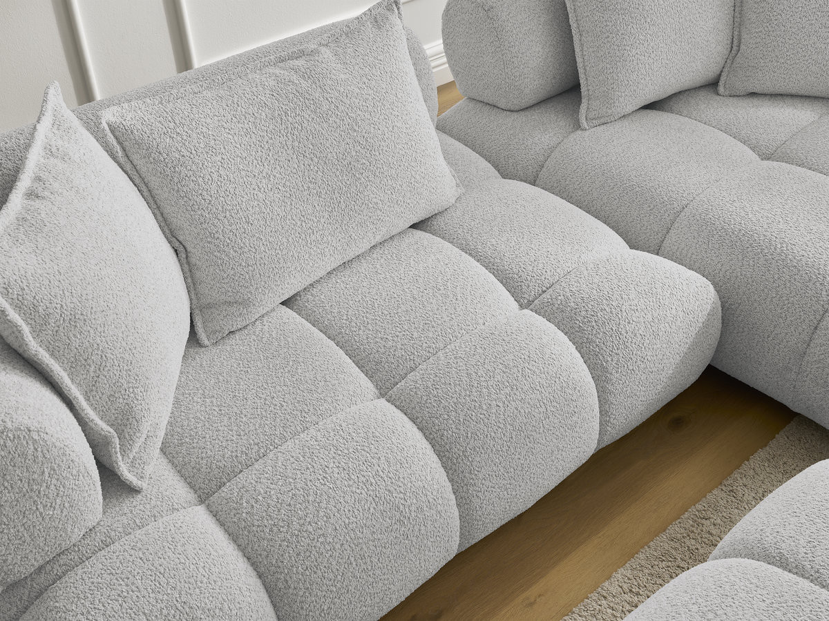 Bobochic Alya Ecksofa mit Pouf Bouclé-Stoff Hellgrau Ecke rechts