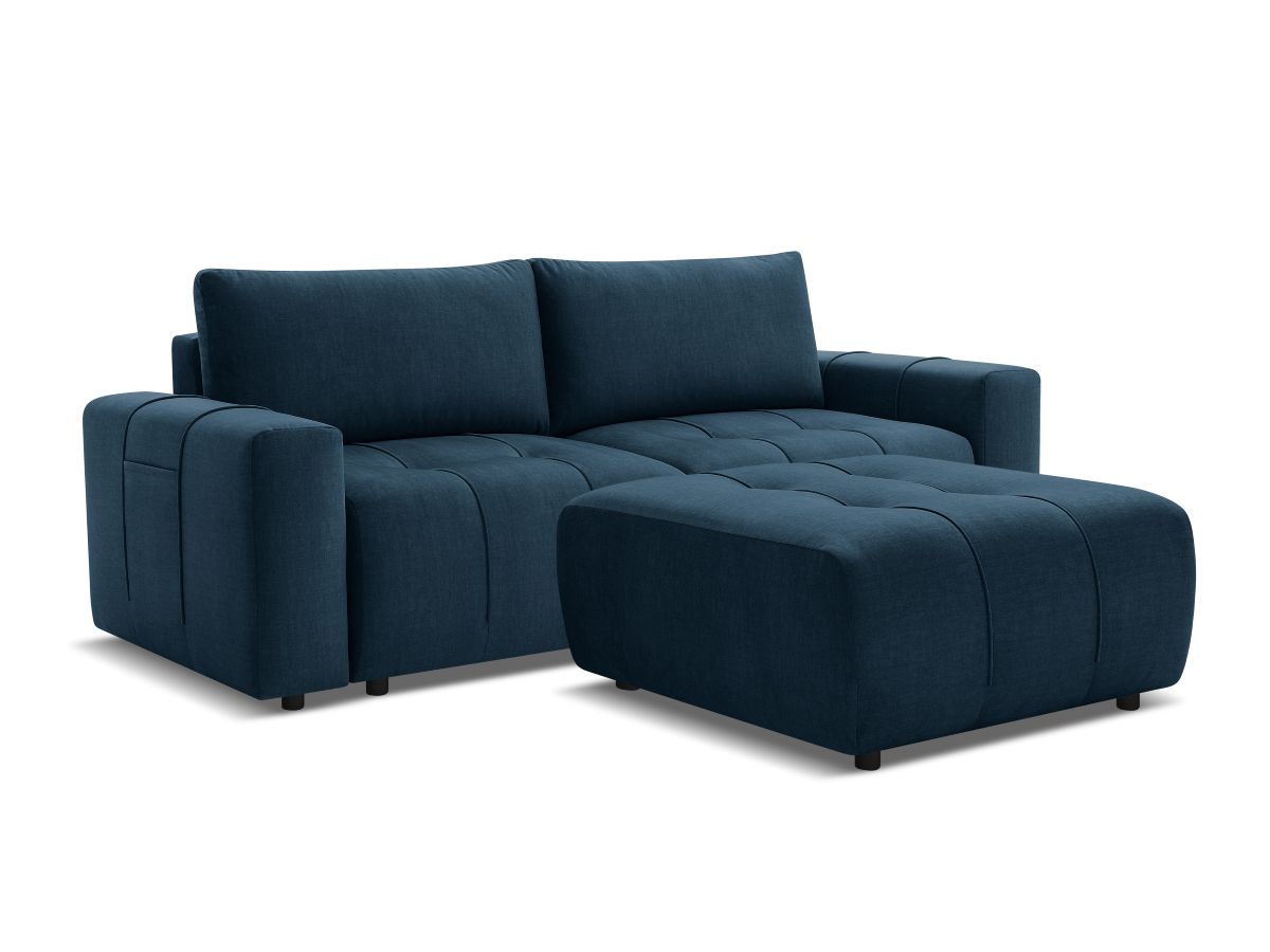 Bobochic Arsene Schlafsofa 4-Sitzer mit Bettkasten und Pouf Samt Blau