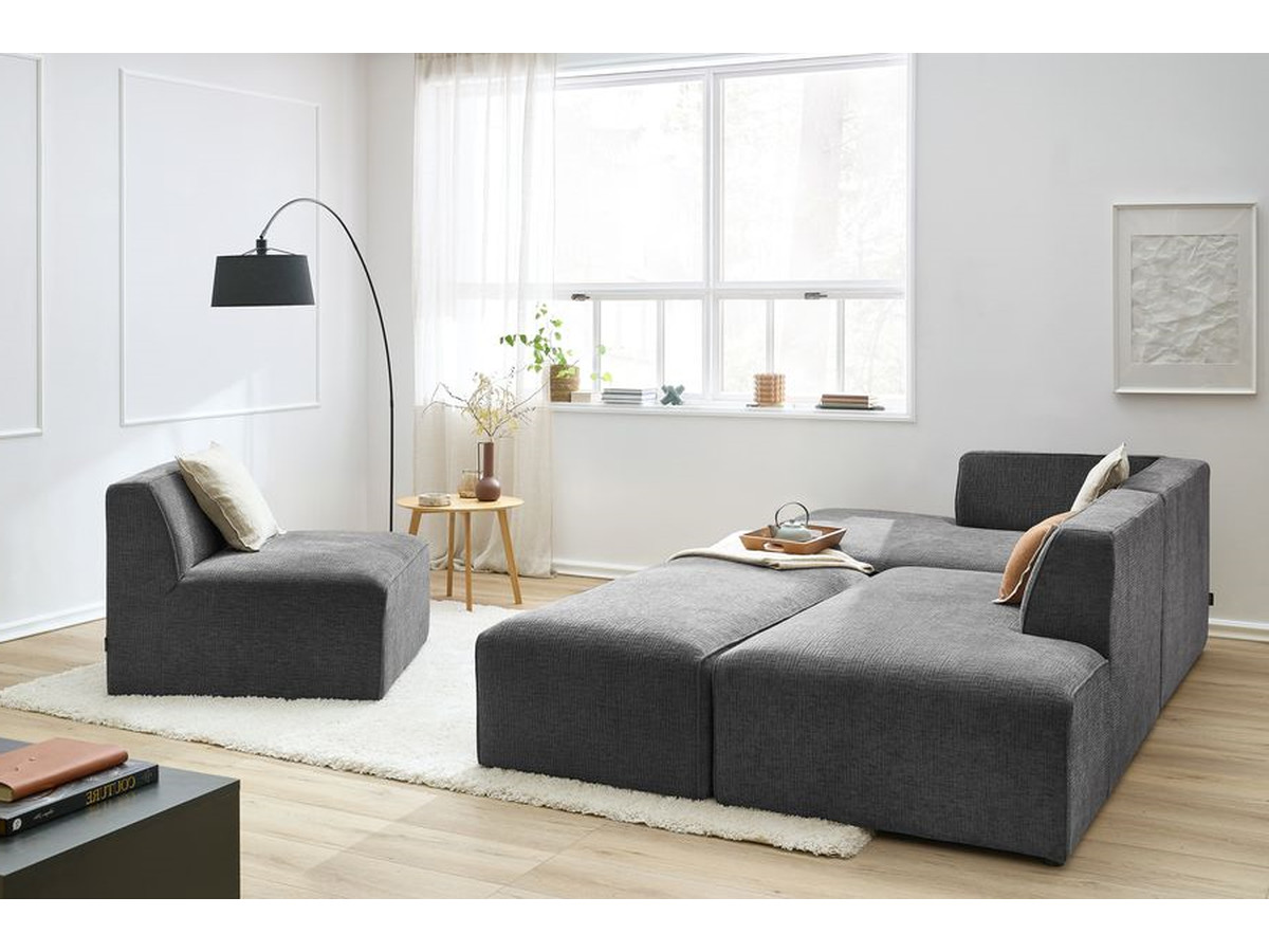 Bobochic Megeve Ecksofa mit Pouf Strukturstoff Dunkelgrau Ecke links