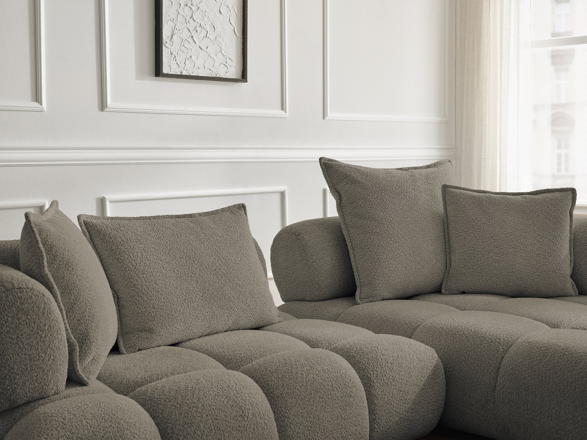Bobochic Alya Ecksofa Bouclé-Stoff Taupe Ecke rechts