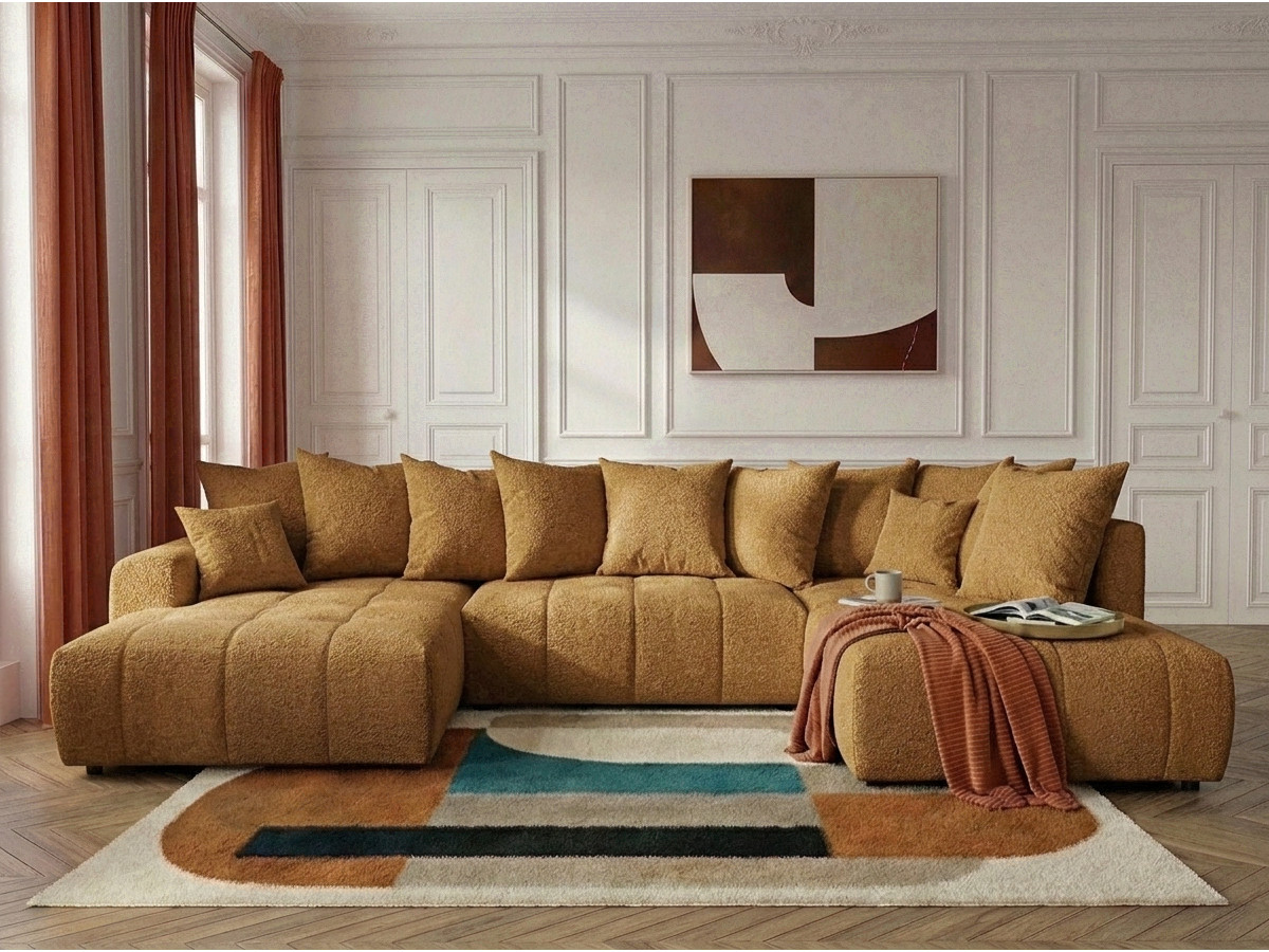 Bobochic Roxelane Wohnlandschaft Bouclé-Stoff Gelb Ecke links