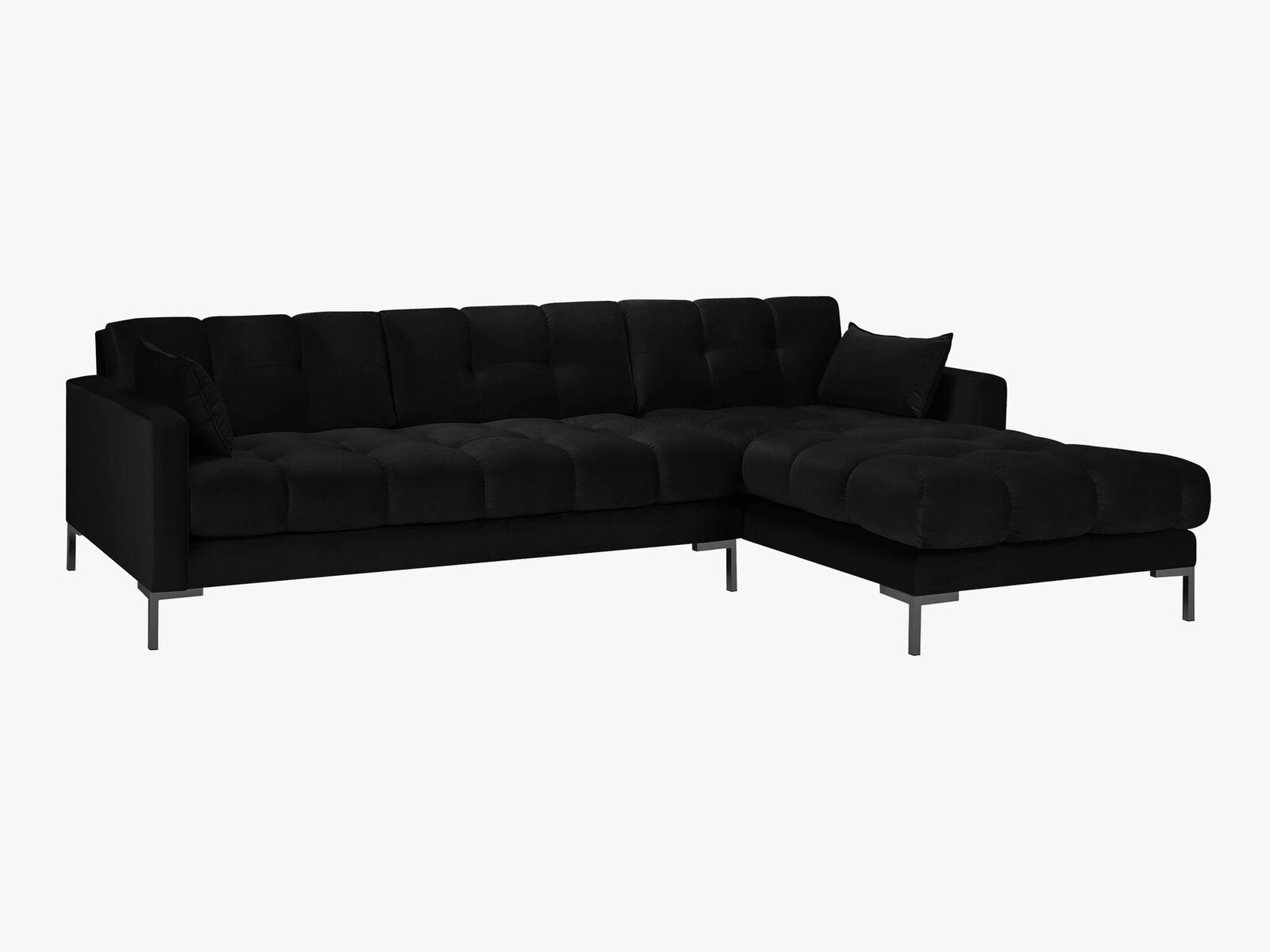 Micadoni Ecksofa Mamaia 5-Sitzer Rechts Samt Bluvel Schwarz schwarze Beine