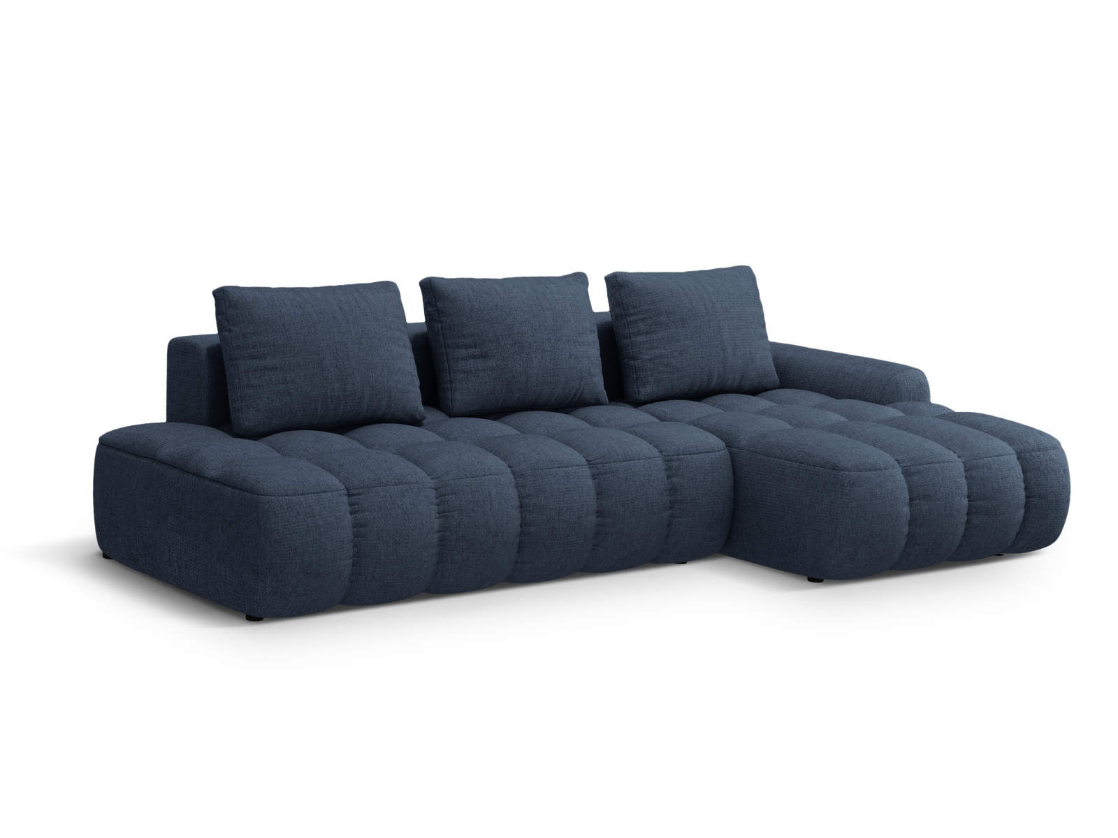 Cosmopolitan Design Ecksofa Linz 3-Sitzer offen mit Schlaffunktion Strukturierter Stoff Sorella Dunkelblau Rechts