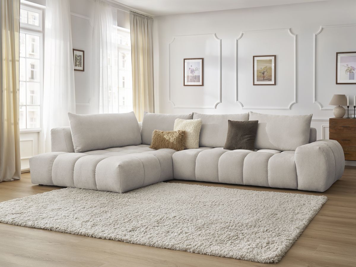 Bobochic Everest Ecksofa, 4 Kissen Strukturstoff Beige Ecke links