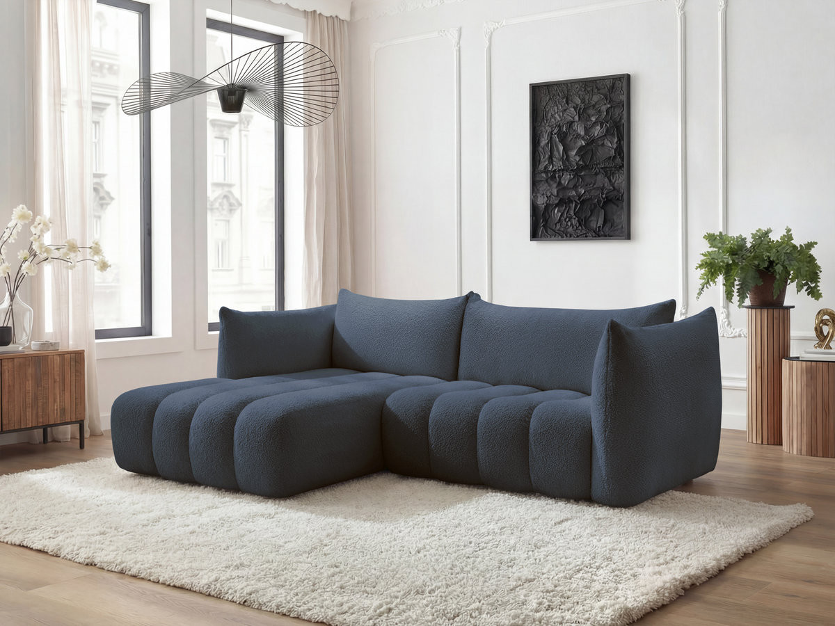 Bobochic Azra Ecksofa 262 × 178 cm Bouclé-Stoff Dunkelblau Ecke links