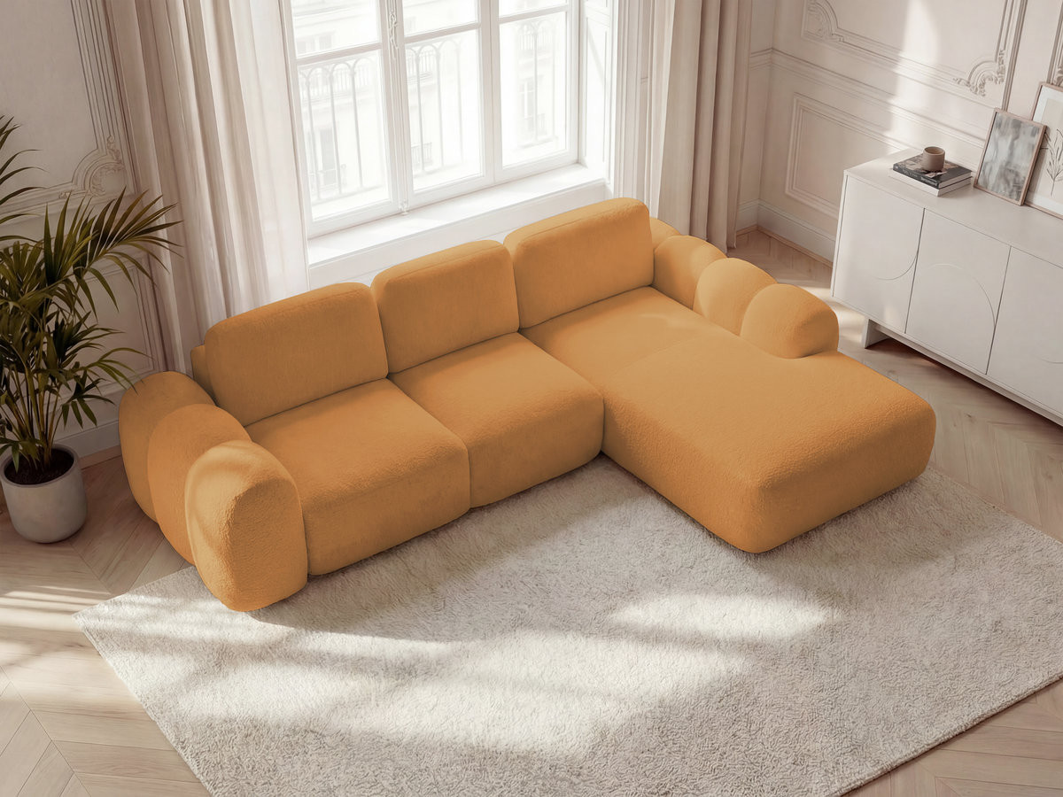 Bobochic Montaigne Ecksofa mit Schlaffunktion und Bettkasten 288 × 196 cm Bouclé-Stoff Gelb Ecke rechts