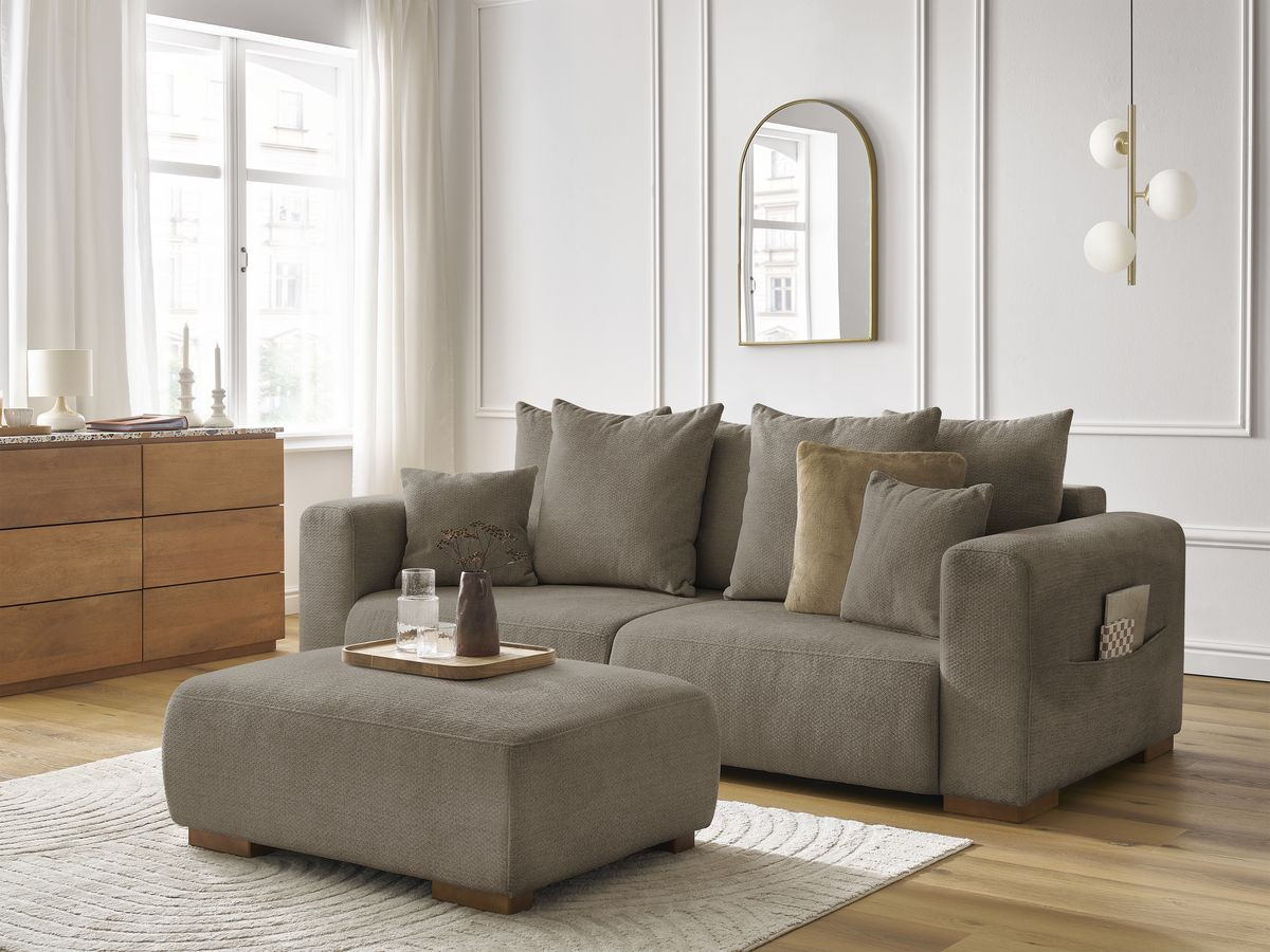 Bobochic Sidonie Sofa 4-Sitzer mit Pouf Melange-Stoff Taupe