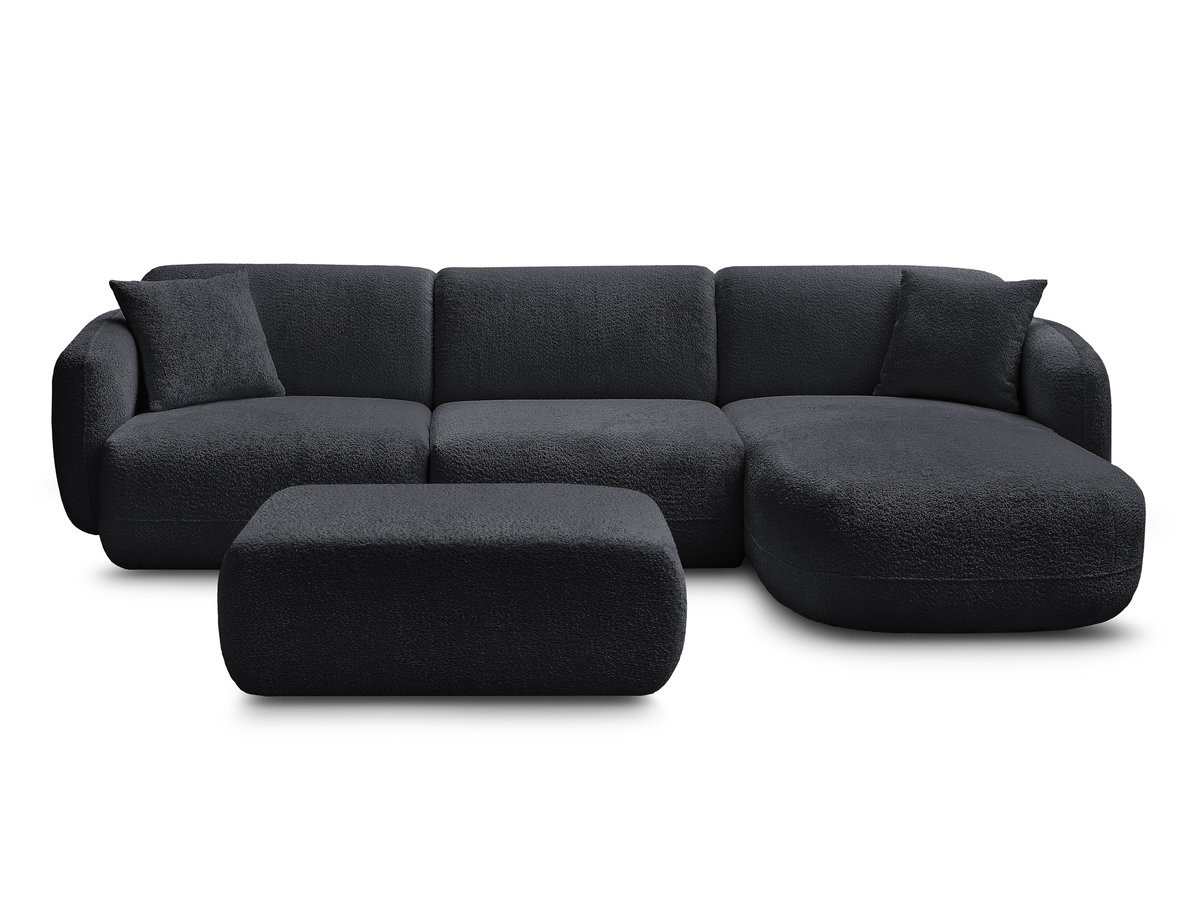 Bobochic Anda Ecksofa mit Pouf 292 × 163 cm Chenille Schwarz Ecke rechts