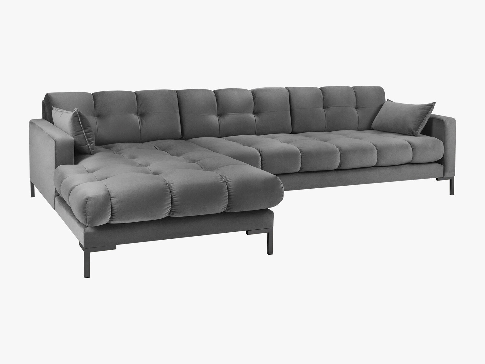 Micadoni Ecksofa Mamaia 5-Sitzer Links Samt Bluvel Hellgrau schwarze Beine