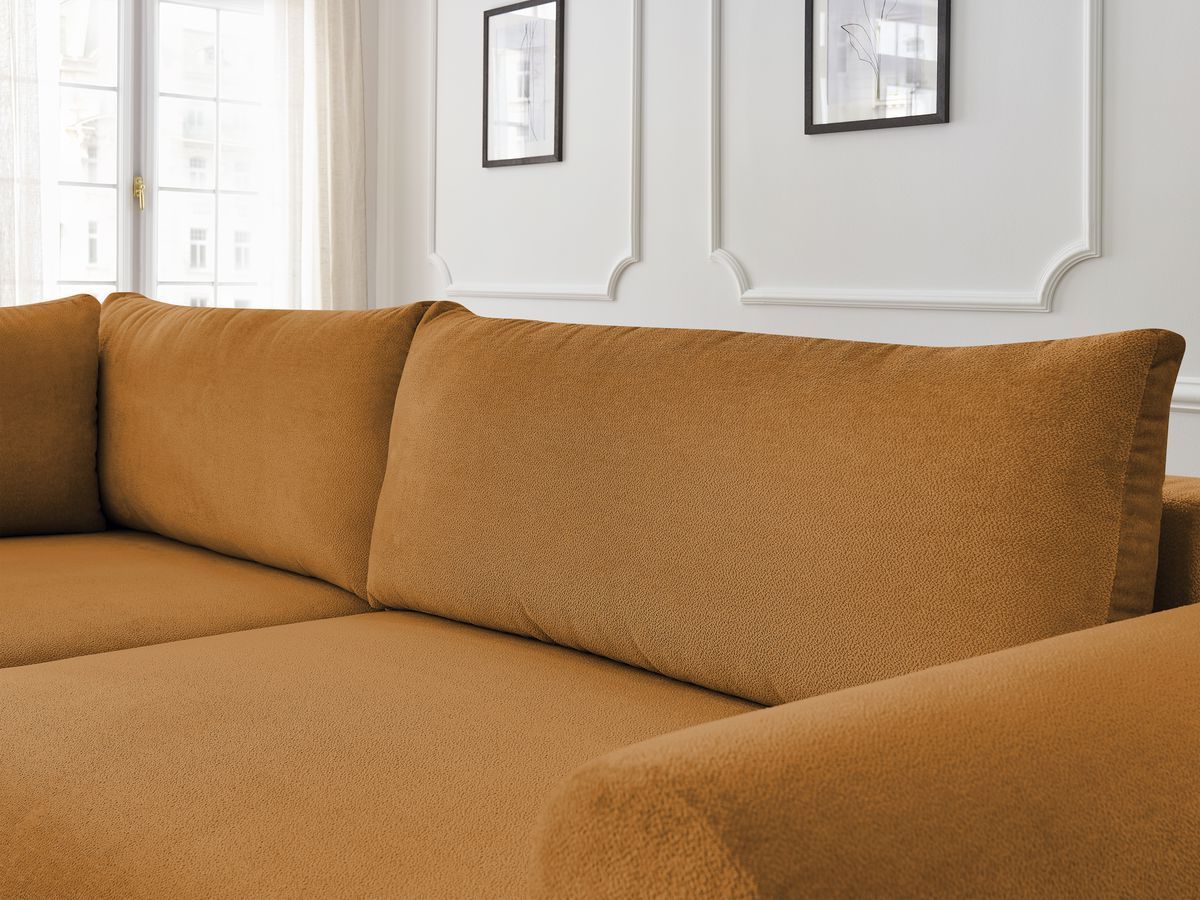 Bobochic Lucien Ecksofa mit Schlaffunktion und Bettkasten 296 × 198 cm Stoff Gelb Ecke links