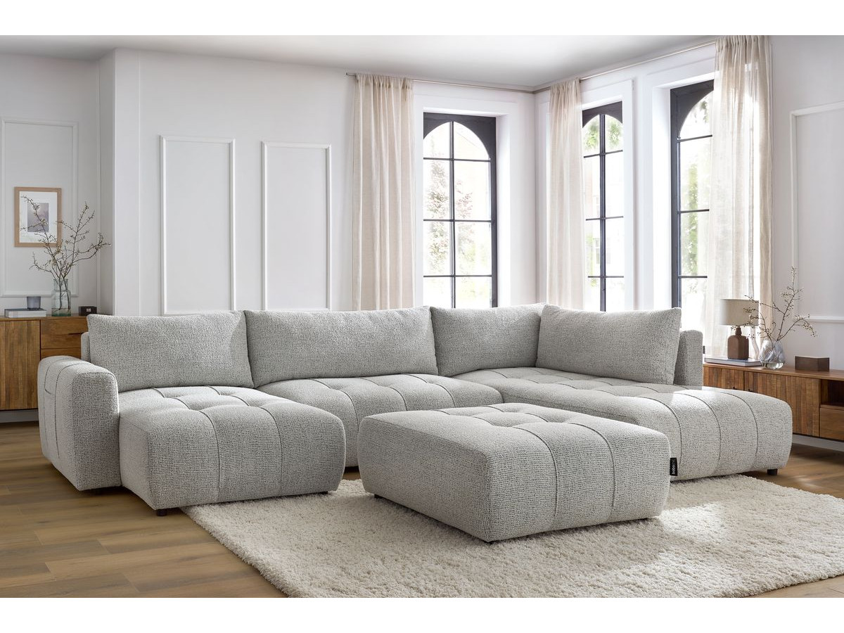 Bobochic Arsene Wohnlandschaft mit Pouf Melange-Stoff Hellgrau Ecke links