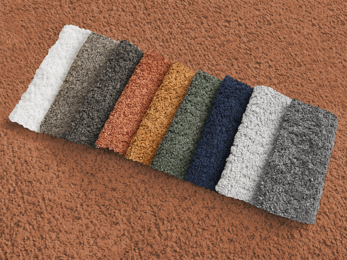 Bobochic Montaigne Schlafsofa 3-Sitzer mit Bettkasten und Pouf Bouclé-Stoff Orange