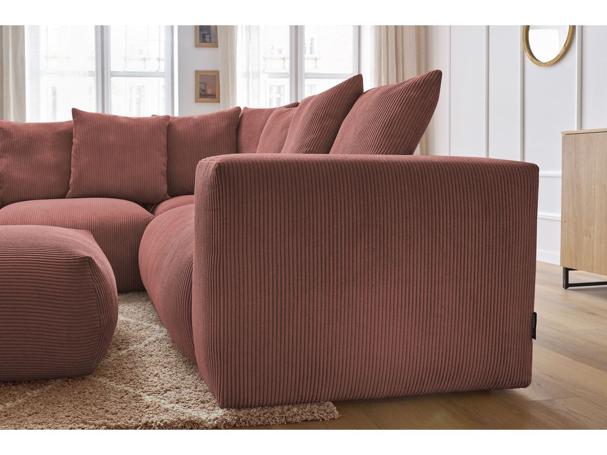 Bobochic Voltaire Ecksofa mit Pouf 268 × 214 cm Cordsamt Rosa Ecke links