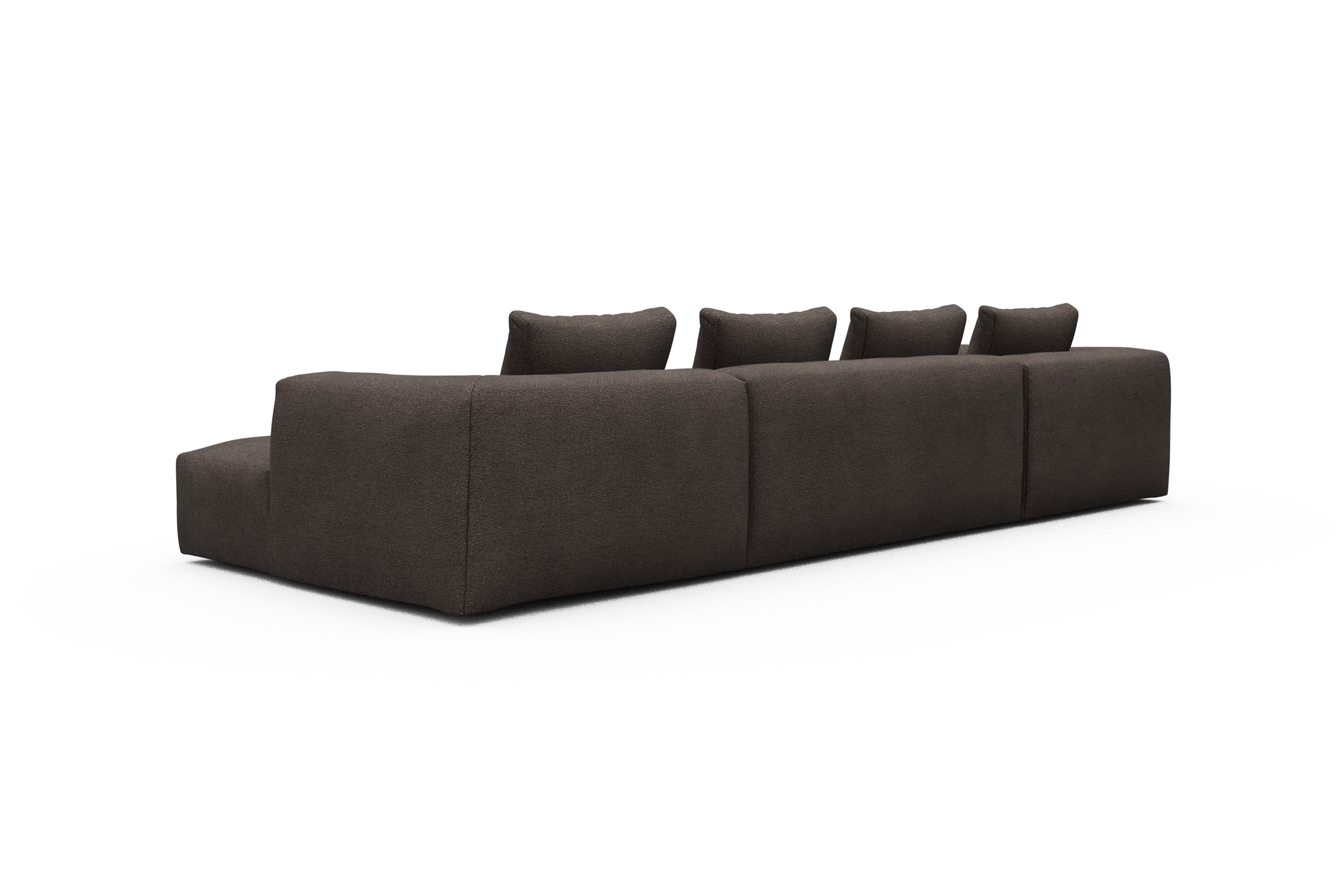 Wohnlandschaft Fred Relax-Ecke links mit 2-Sitzer und Chaiselongue rechts Boucle-Taupe