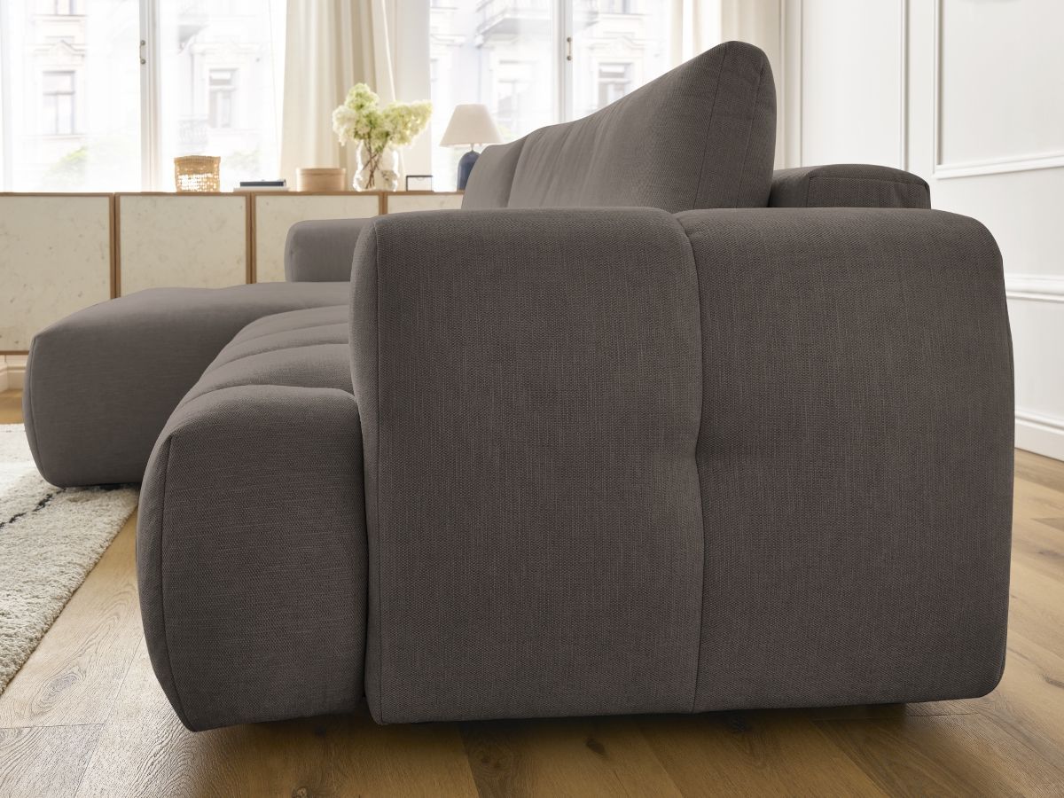 Bobochic Fuji Ecksofa mit Schlaffunktion und Bettkasten 292 × 160 cm Stoff Taupe Ecke links