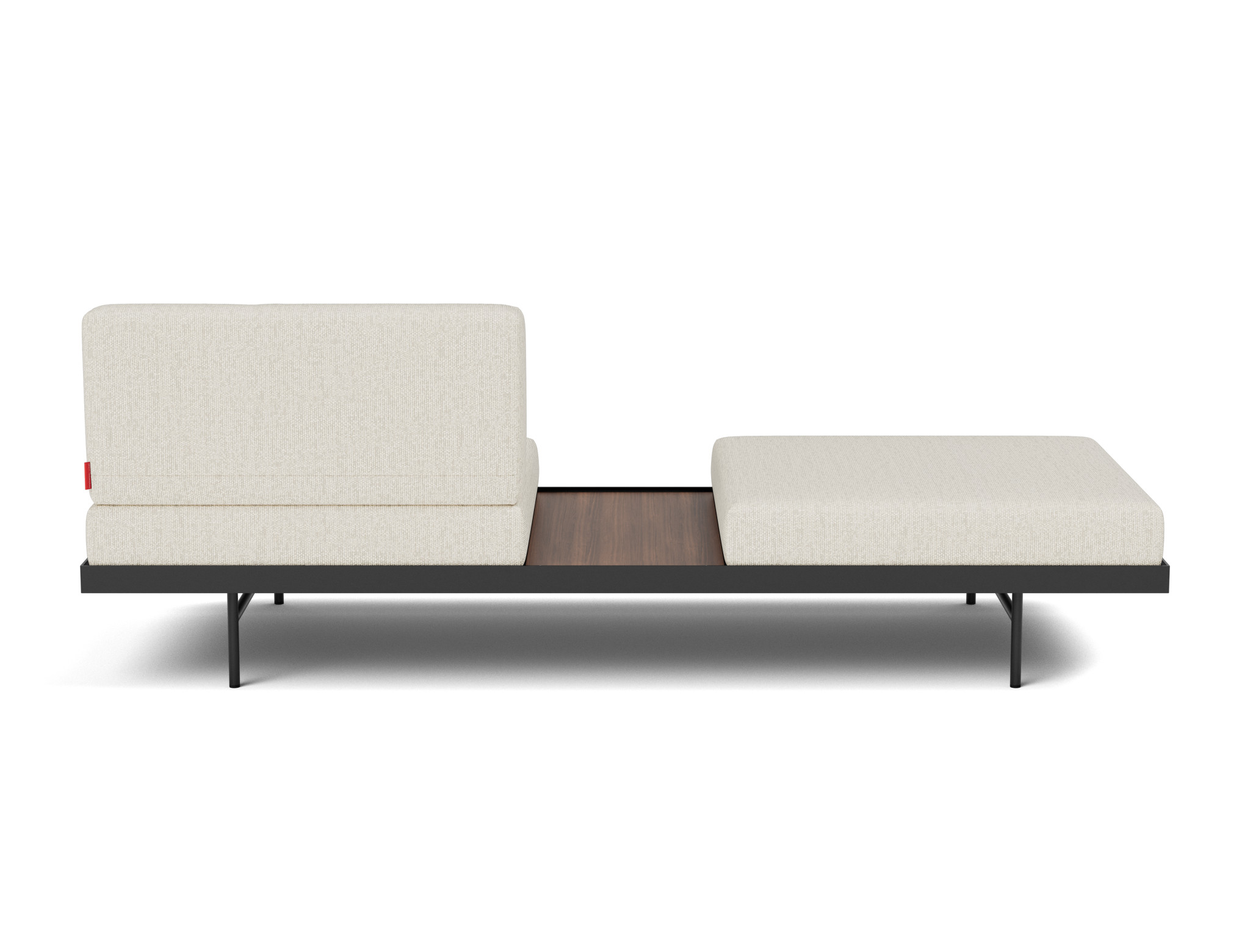 Tagesbett Puri Boucle Skandi 531-Off-White Beine mit Nussbaumtisch