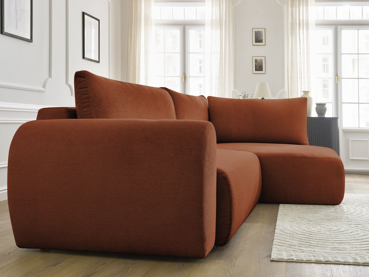 Bobochic Lucien Ecksofa mit Schlaffunktion und Bettkasten 296 × 198 cm Stoff Orange Ecke rechts