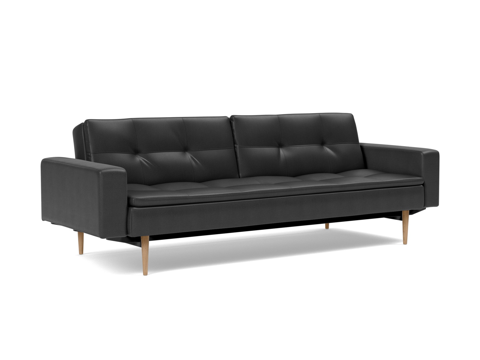 Schlafsofa Dublexo mit Armlehnen Lederoptik Faunal 550-Black Beine Styletto Eiche hell