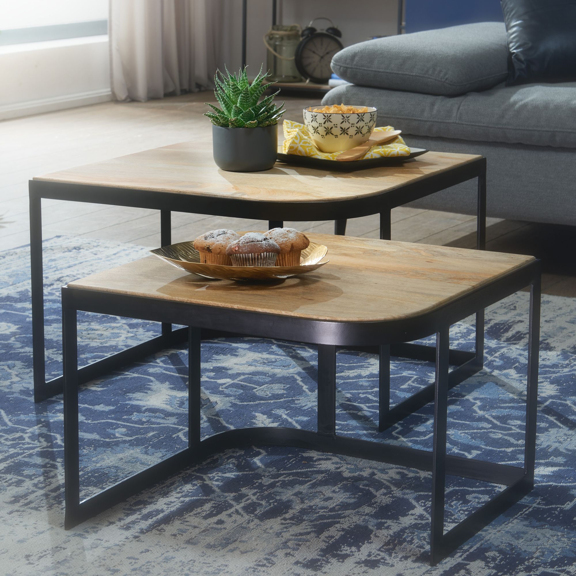 Satztisch 2er-Set Signabour Mango Massivholz Braun 60 × 60 × 40 cm