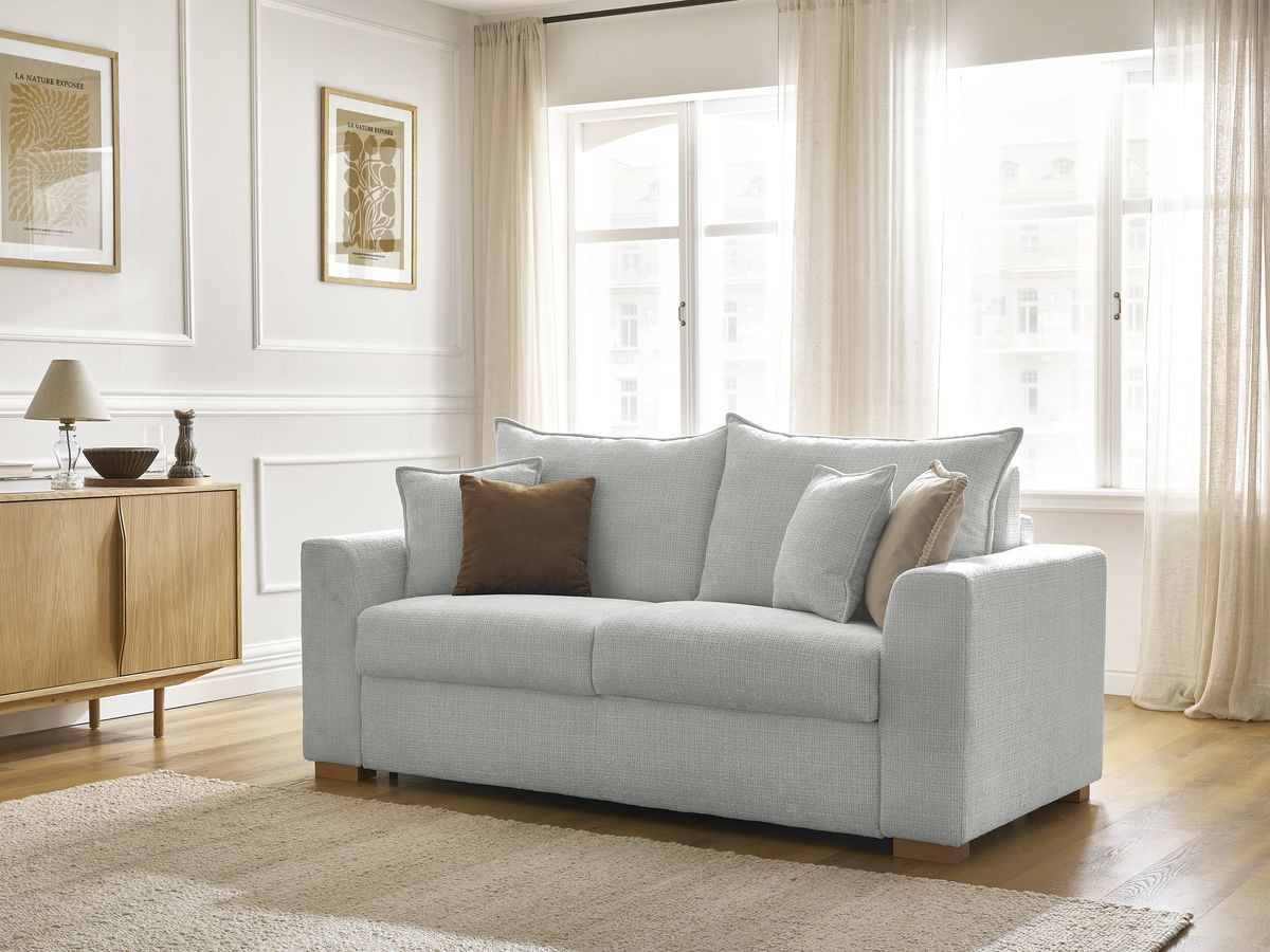 Bobochic Augustin Schlafsofa 3-Sitzer Strukturstoff Hellgrau, Liegefläche 140 × 200 cm