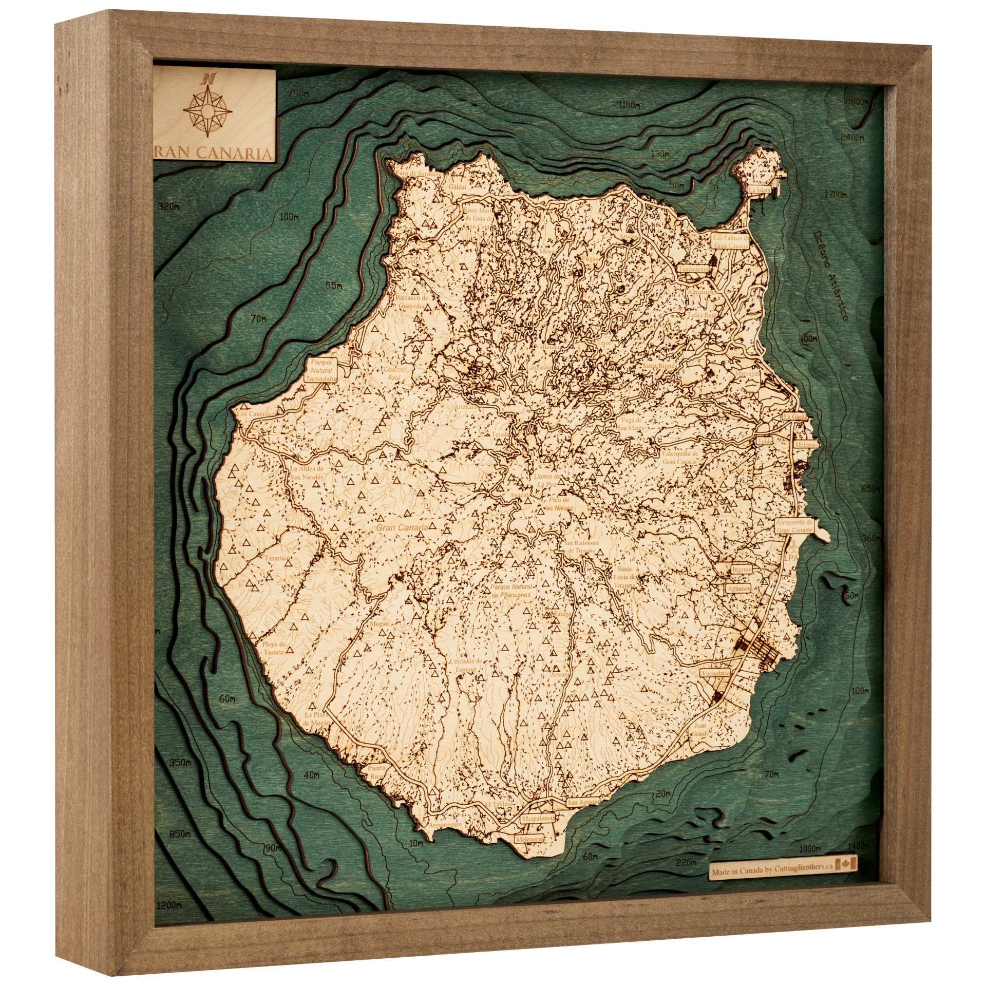Cutting Brothers 3D Holz-Wandkarte Gran Canaria 35x35 cm