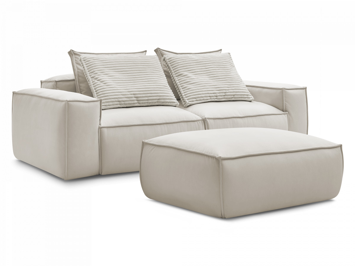Bobochic Boheme Sofa 4-Sitzer mit Pouf Kunstleder Beige