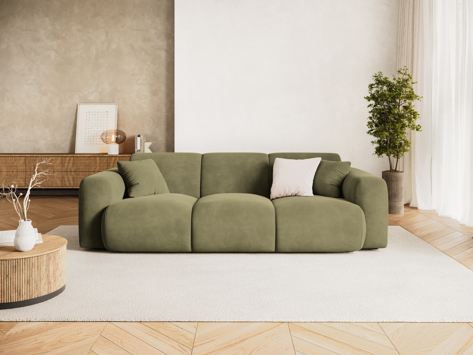 Cosmopolitan Design Sofa Nolio 3-Sitzer Samt Casino Hellgrün