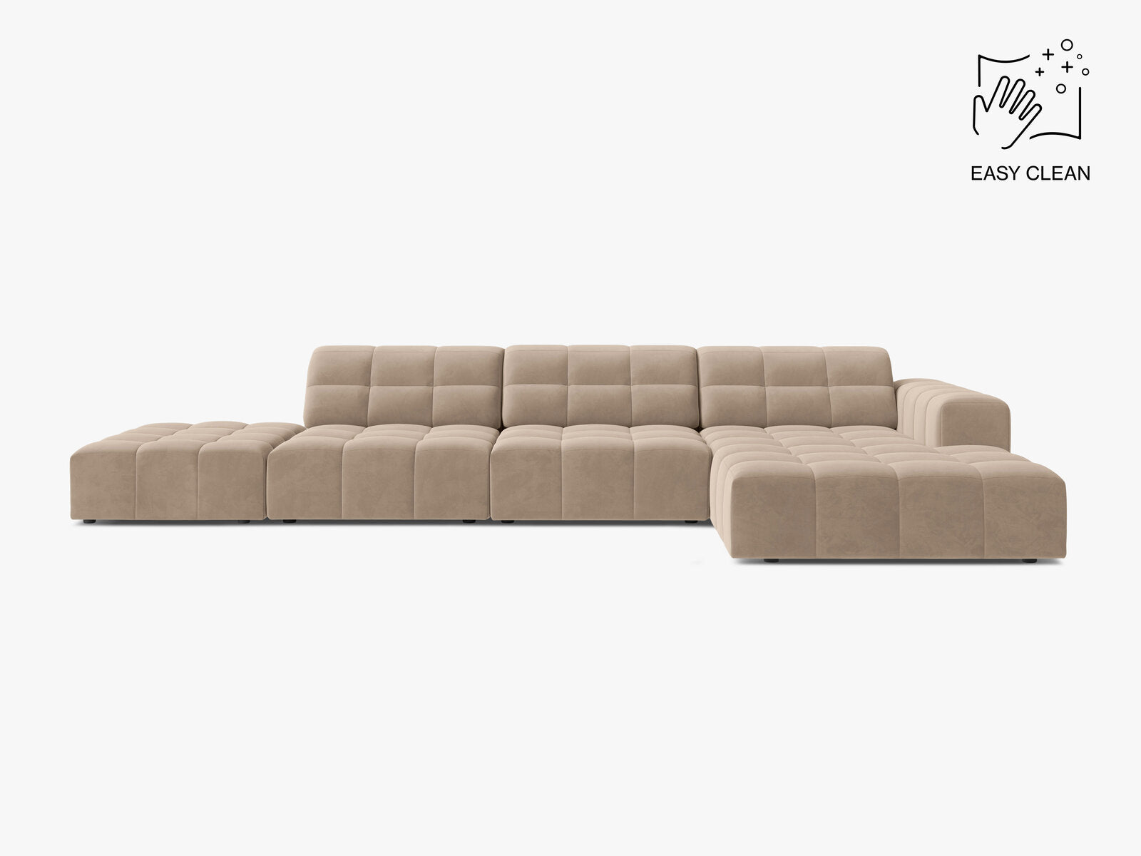 Micadoni Ecksofa Jennifer 5-Sitzer Samt Venus Beige Rechts