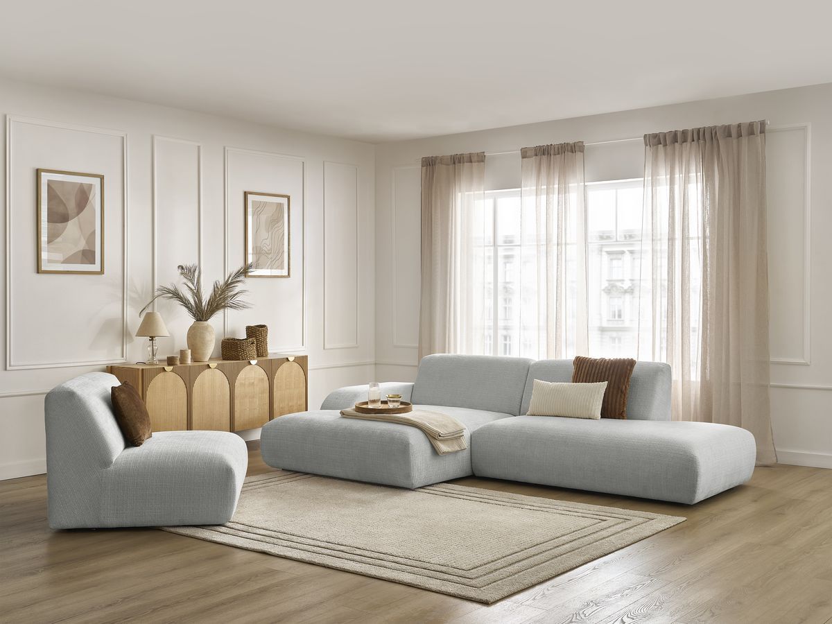 Bobochic Sirius Ecksofa 405 × 170 cm Strukturstoff Hellgrau Ecke links