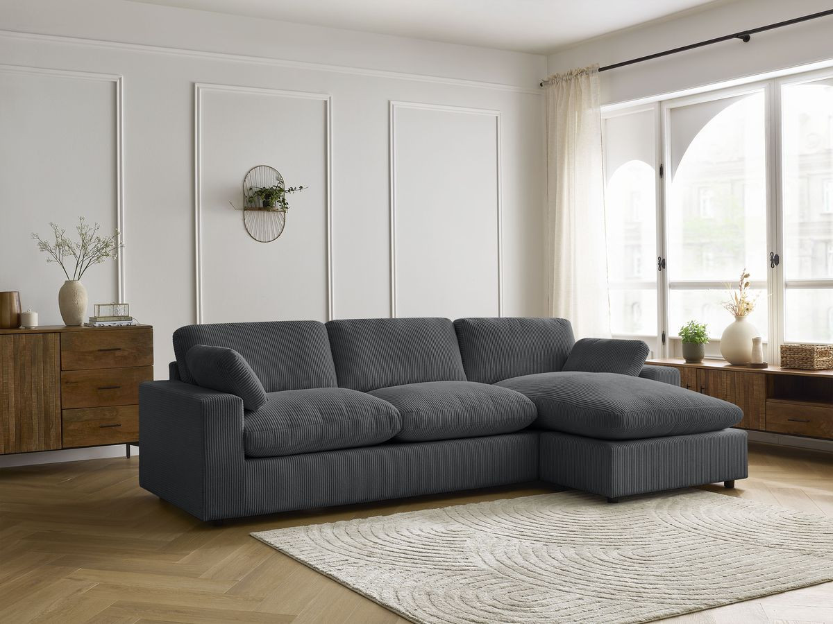 Bobochic Belair Ecksofa 280 × 139 cm Cordsamt Dunkelgrau