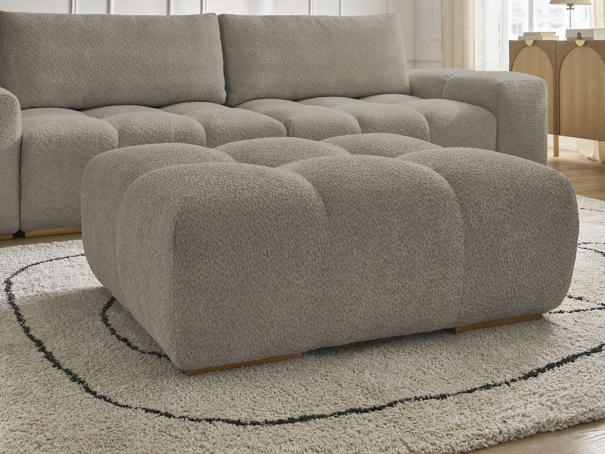 Bobochic Anakin Sofa 3-Sitzer mit Pouf, 2 Kissen Bouclé-Stoff Taupe